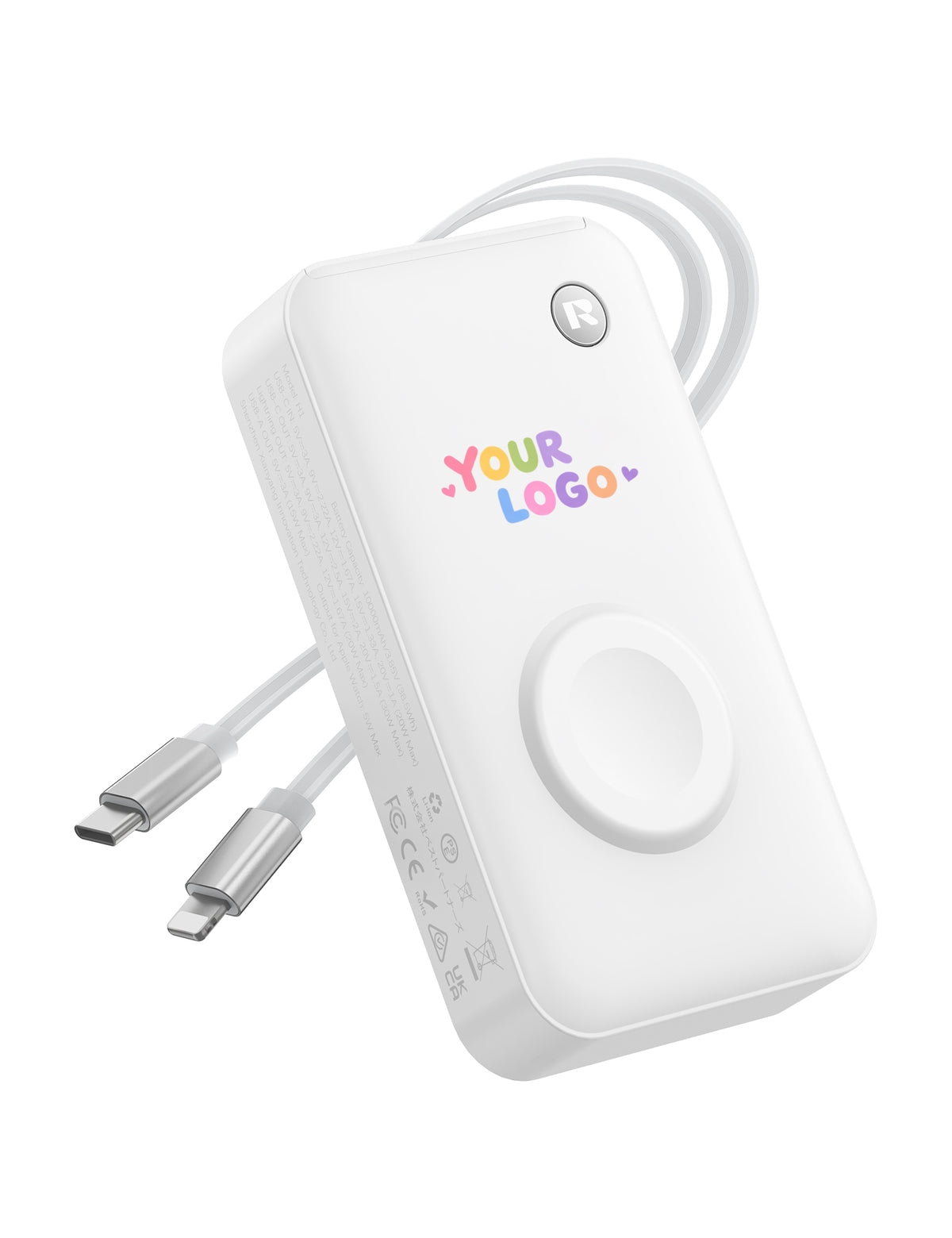 Cargador portátil RORRY H1-10000mAh de 30W con logotipo personalizado y cables retráctiles