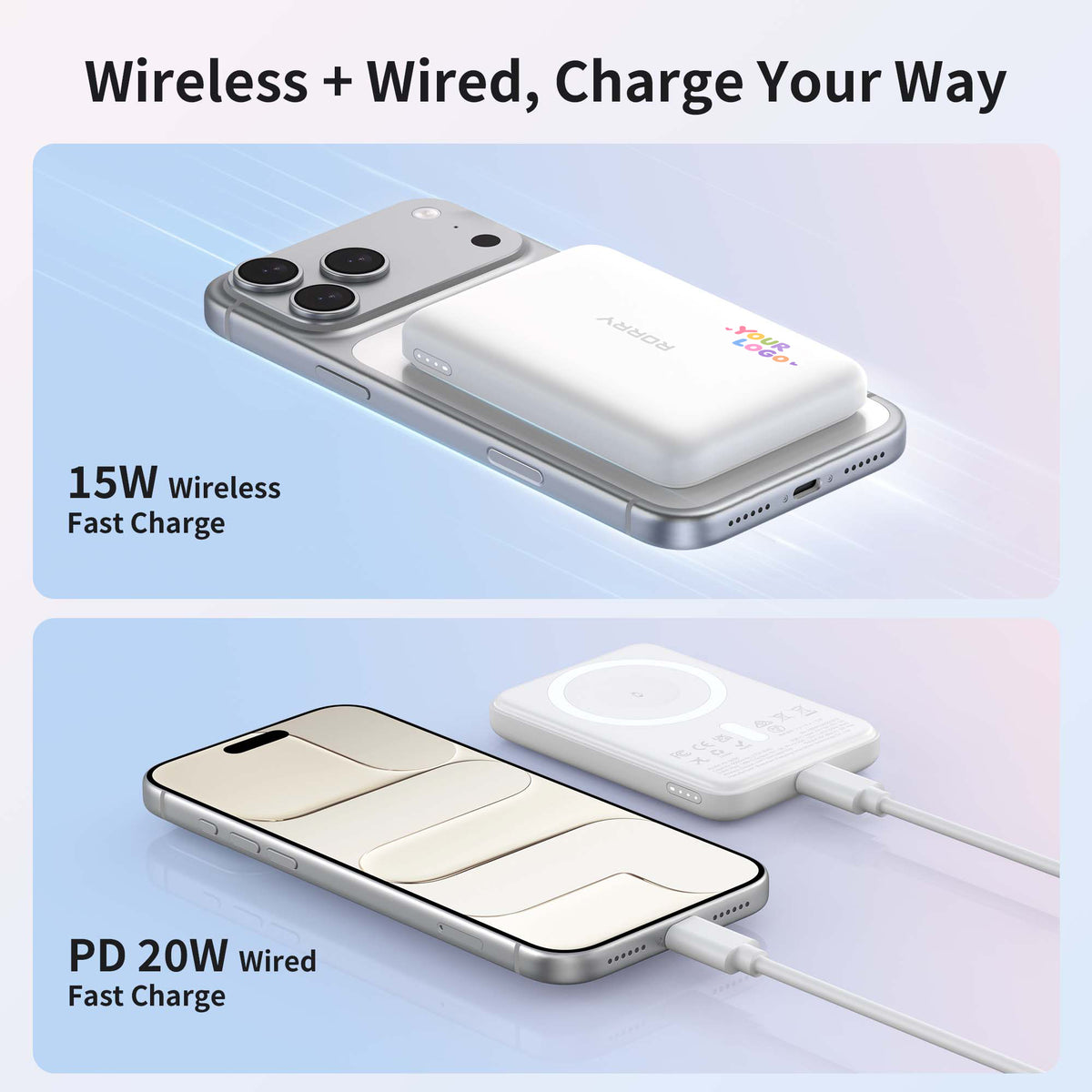 Power Bank MagSafe RORRY P2 de 5000 mAh con logotipo personalizado