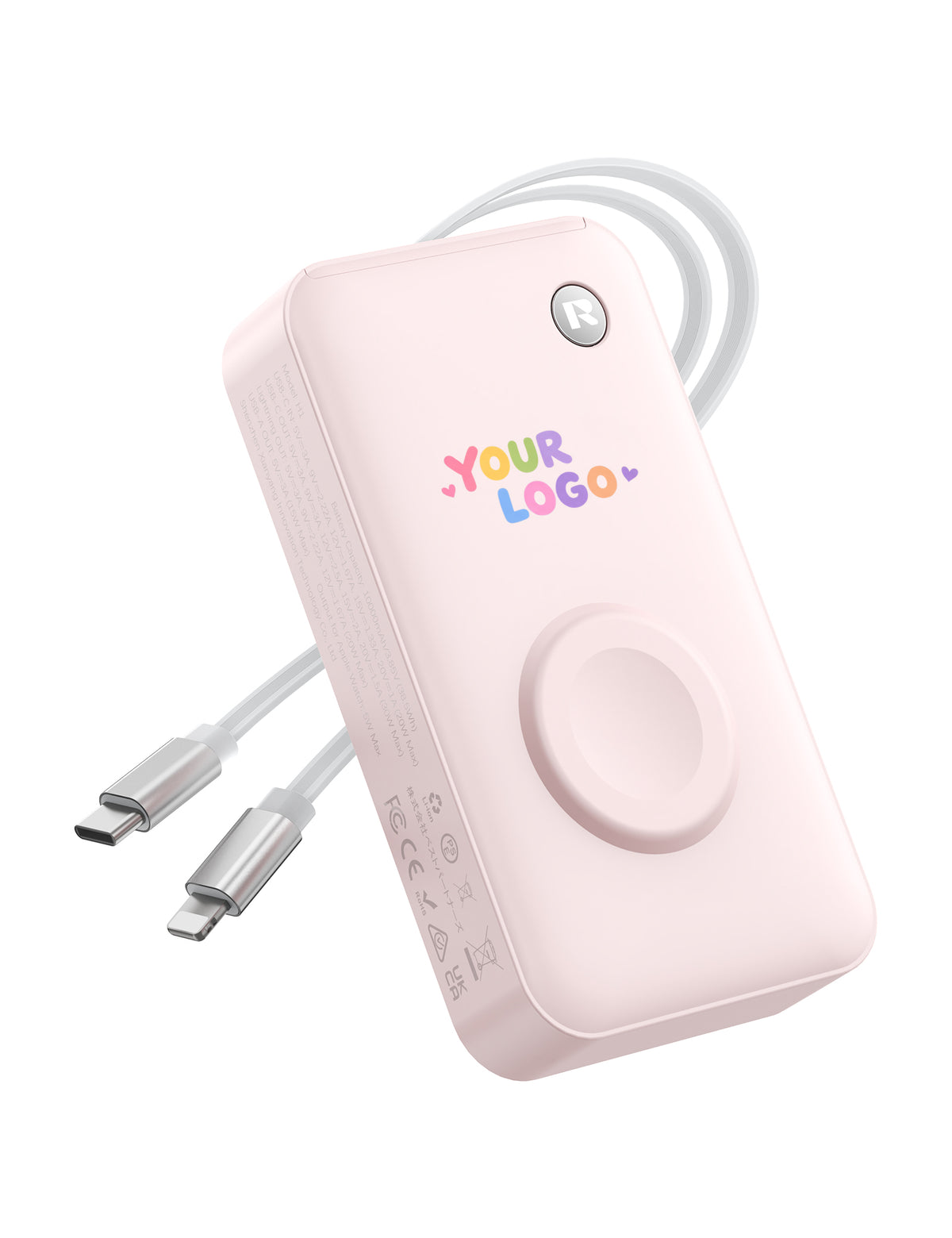 Cargador portátil RORRY H1-10000mAh de 30W con logotipo personalizado y cables retráctiles
