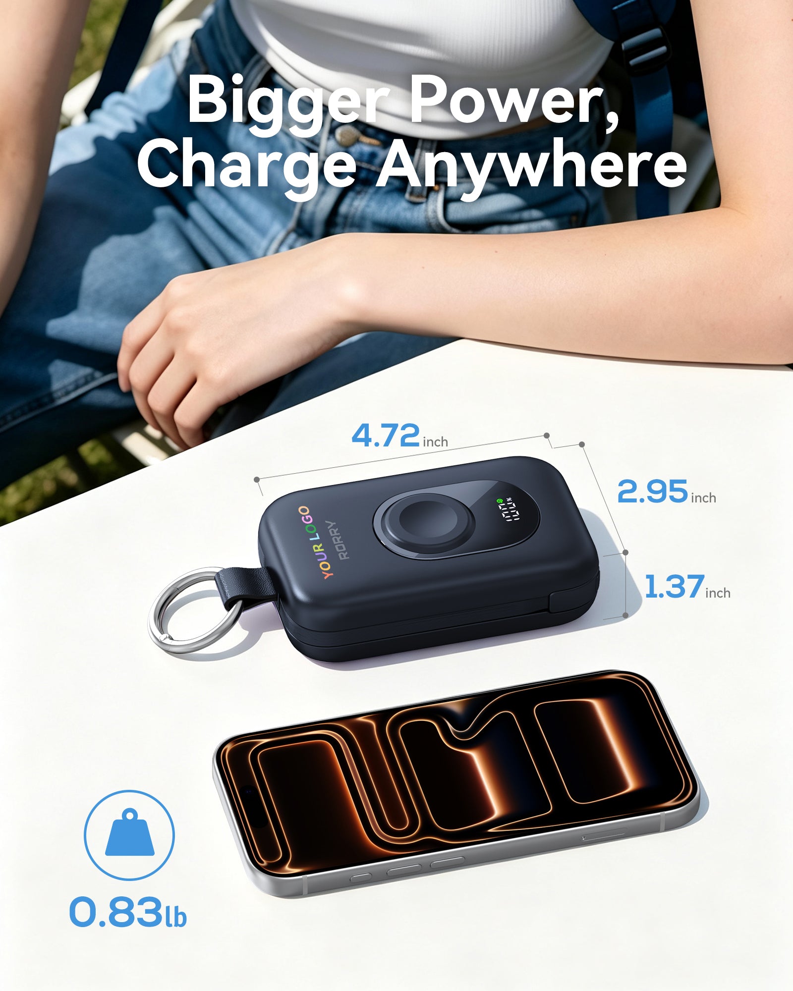 Custom Logo RORRY CharmGo D2-20000mAh Portable Charger Keychain Power Bank 30W