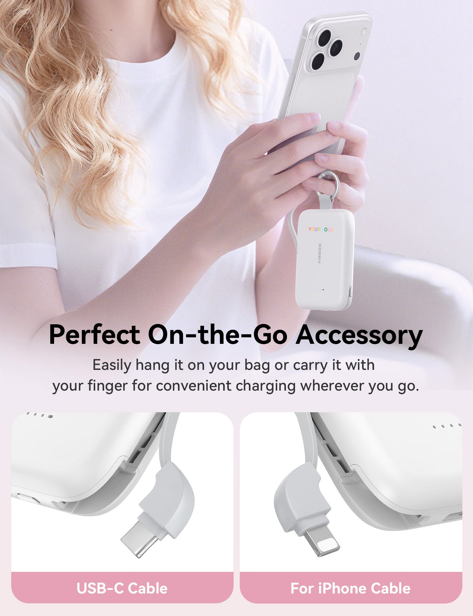 Custom Logo RORRY CharmGo T1-10000mAh Portable Charger Keychain Power Bank 30W
