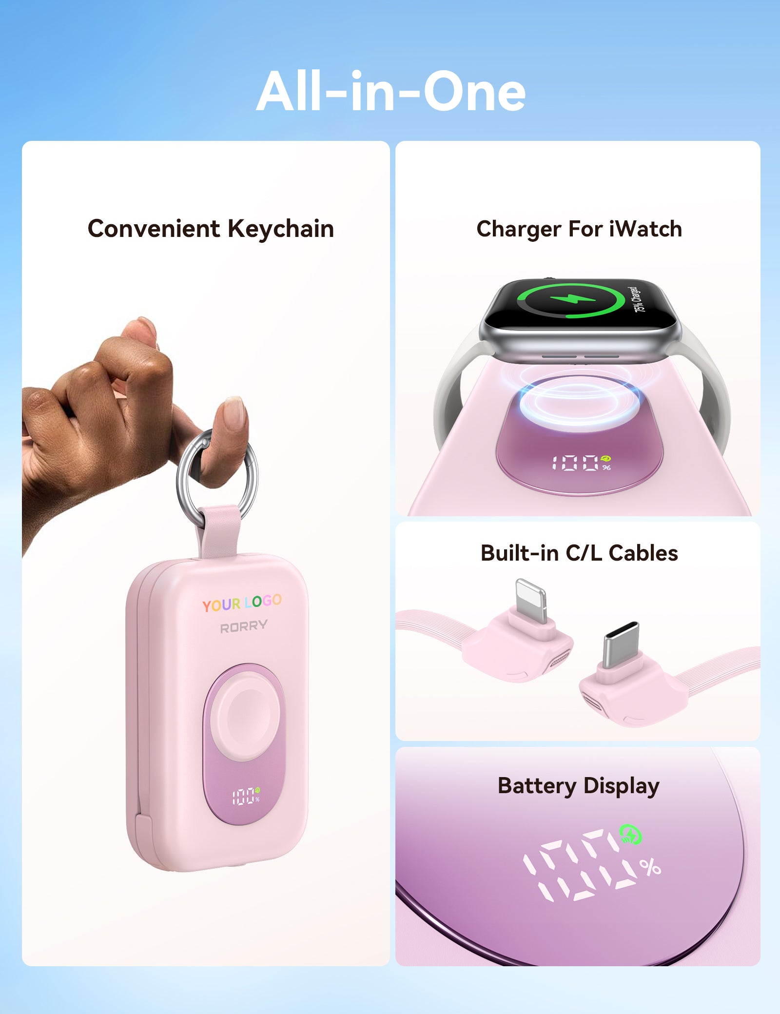 Custom Logo RORRY CharmGo D2-20000mAh Portable Charger Keychain Power Bank 30W