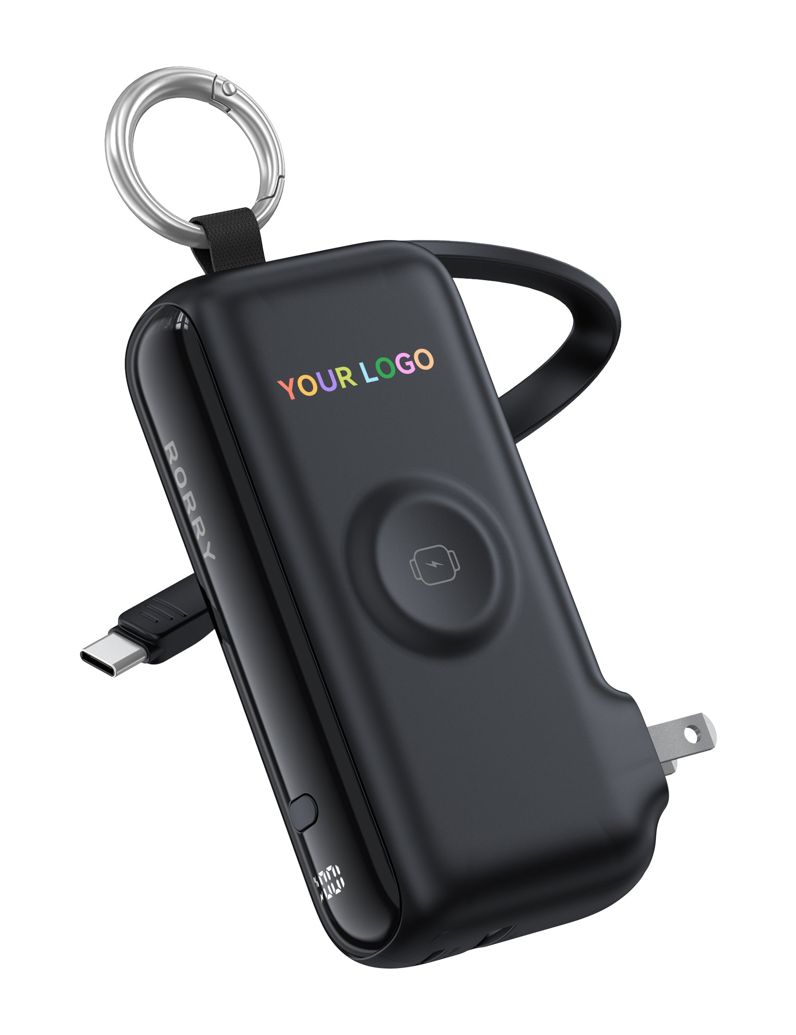 Tragbares Ladegerät RORRY Flow CB4 mit individuellem Logo, inklusive Kabel und Netzstecker, 40 W (10.000 mAh) – Großpackung