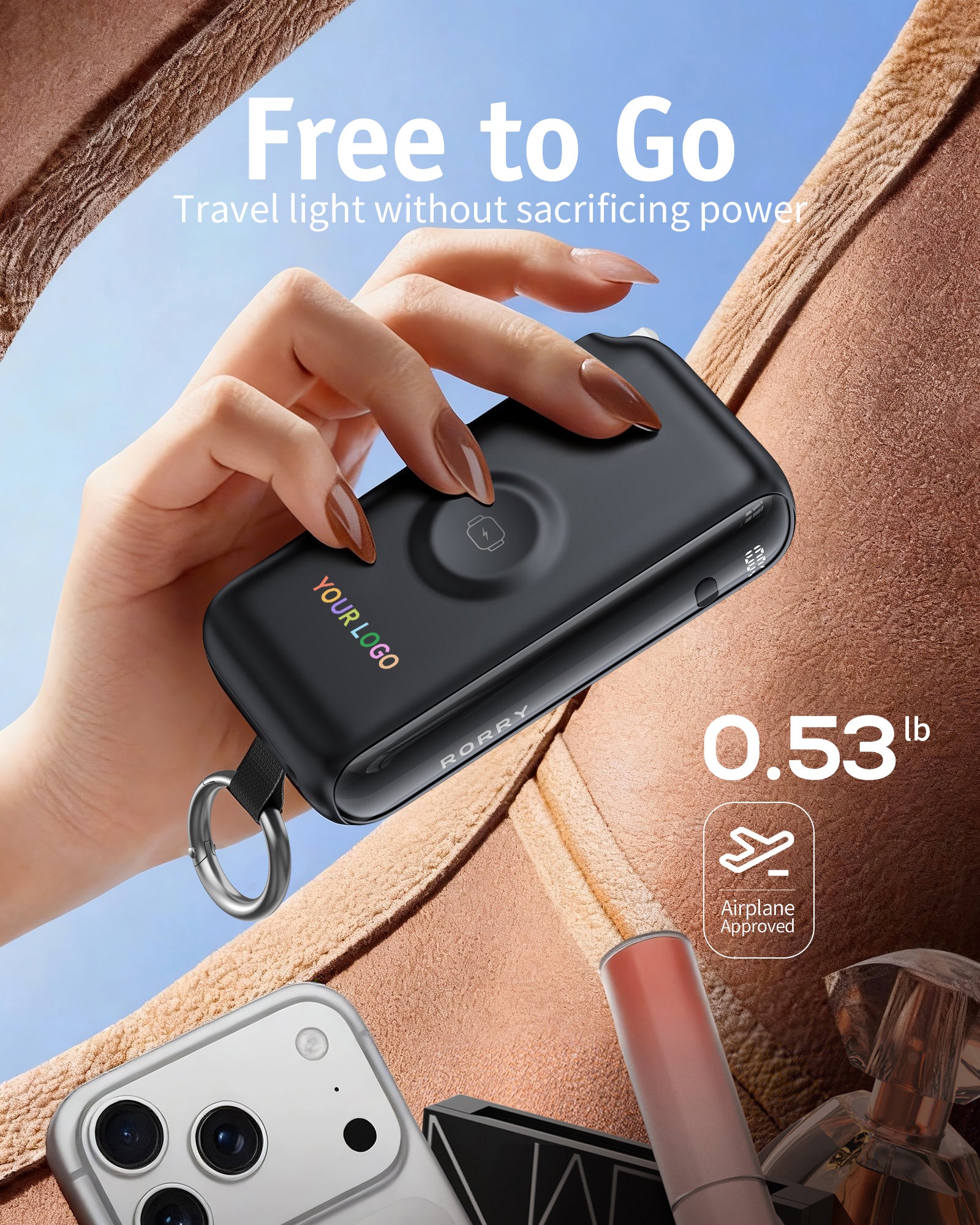 Custom Logo RORRY Flow CB4 Portable Charger Charging with Cable & Wall Plug 40W (10,000mAh) - Bulk