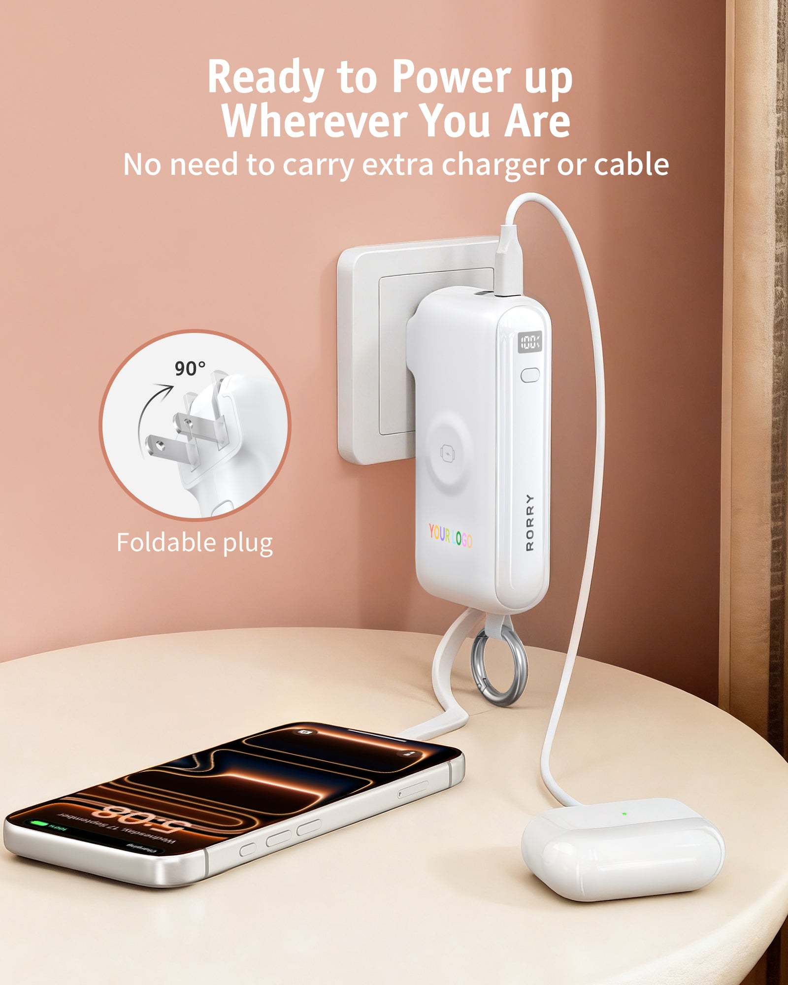 Chargeur portable RORRY Flow CB4 avec logo personnalisé, câble et adaptateur secteur inclus, 40 W (10 000 mAh) -Vente en gros