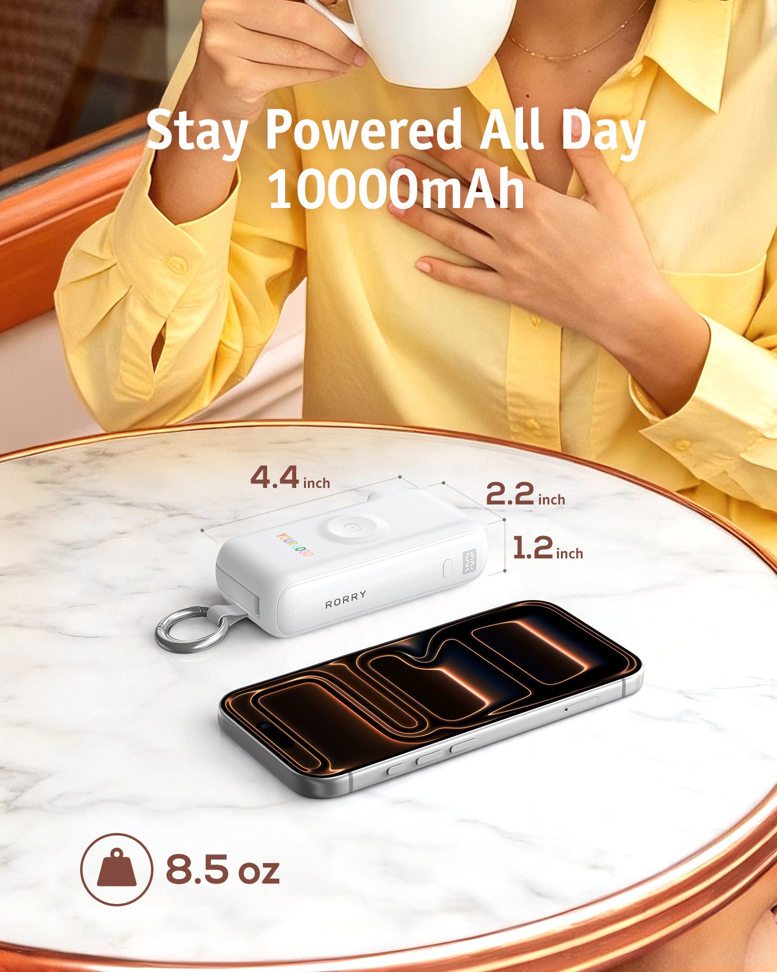 Chargeur portable RORRY Flow CB4 avec logo personnalisé, câble et adaptateur secteur inclus, 40 W (10 000 mAh) -Vente en gros