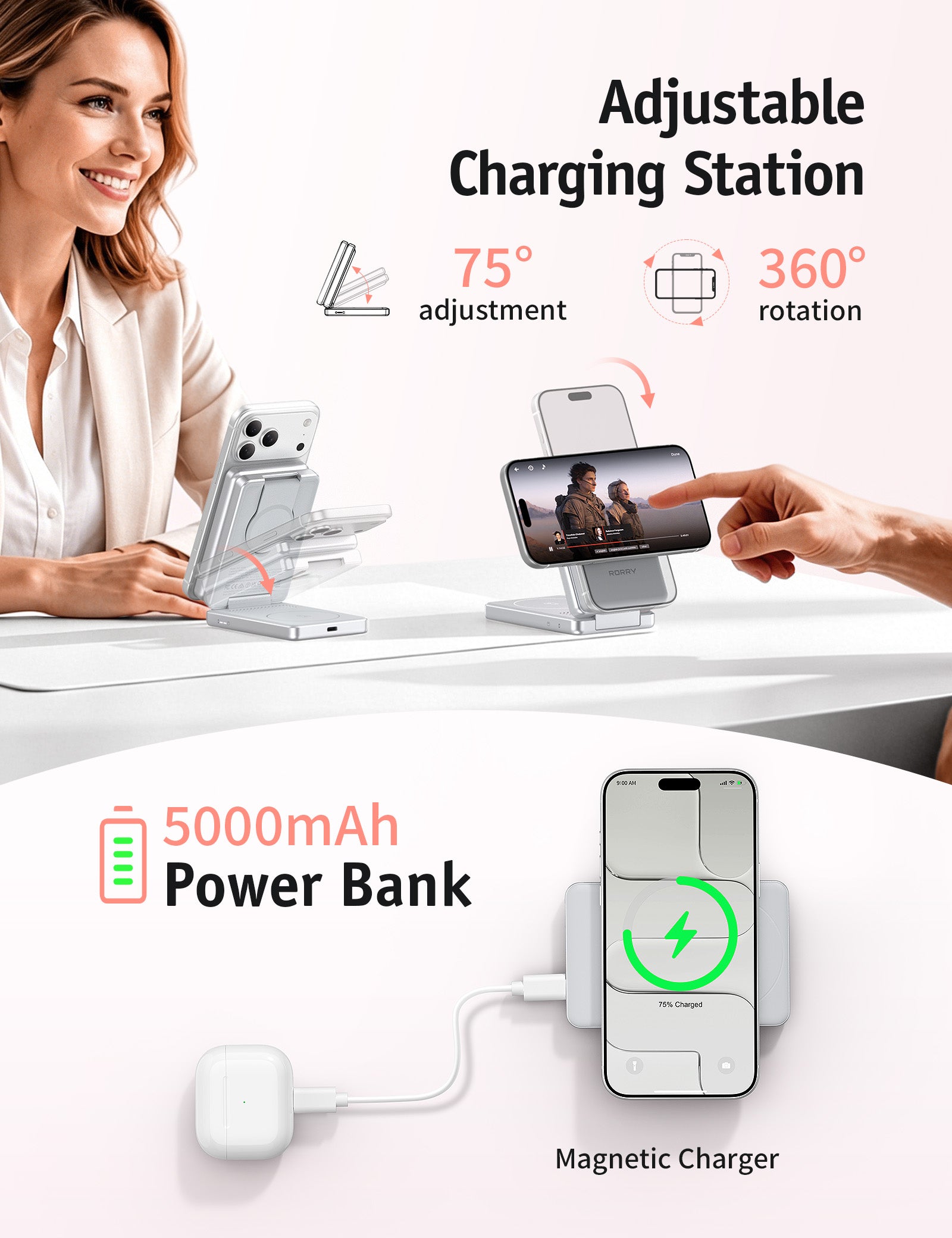 RORRY AuraDock M1-5000mAh 4-in-1 Ladestation mit magnetischer Powerbank