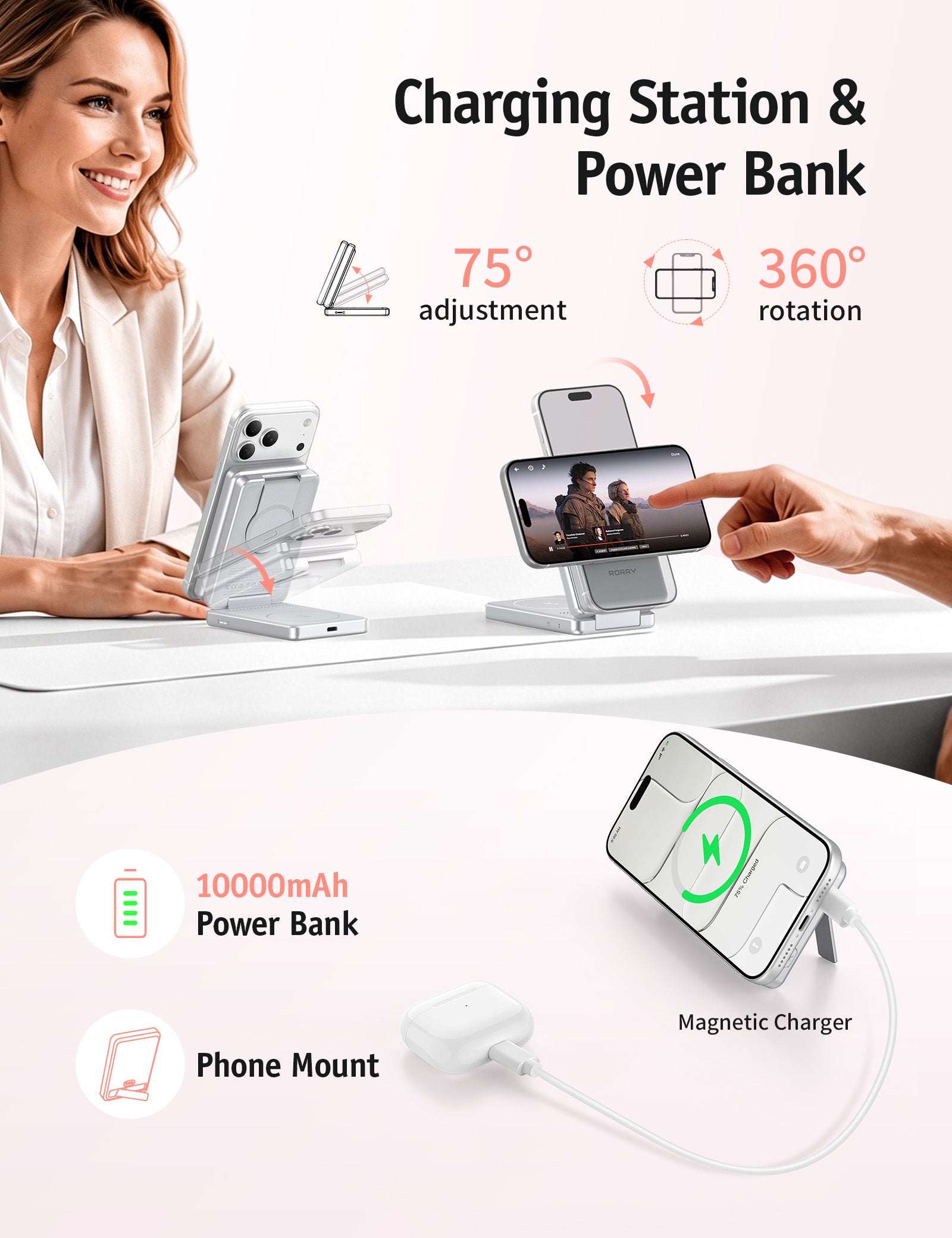 RORRY AuraDock M1-10000mAh 4-in-1 Charging Station with Magnetic Power Bank 30W