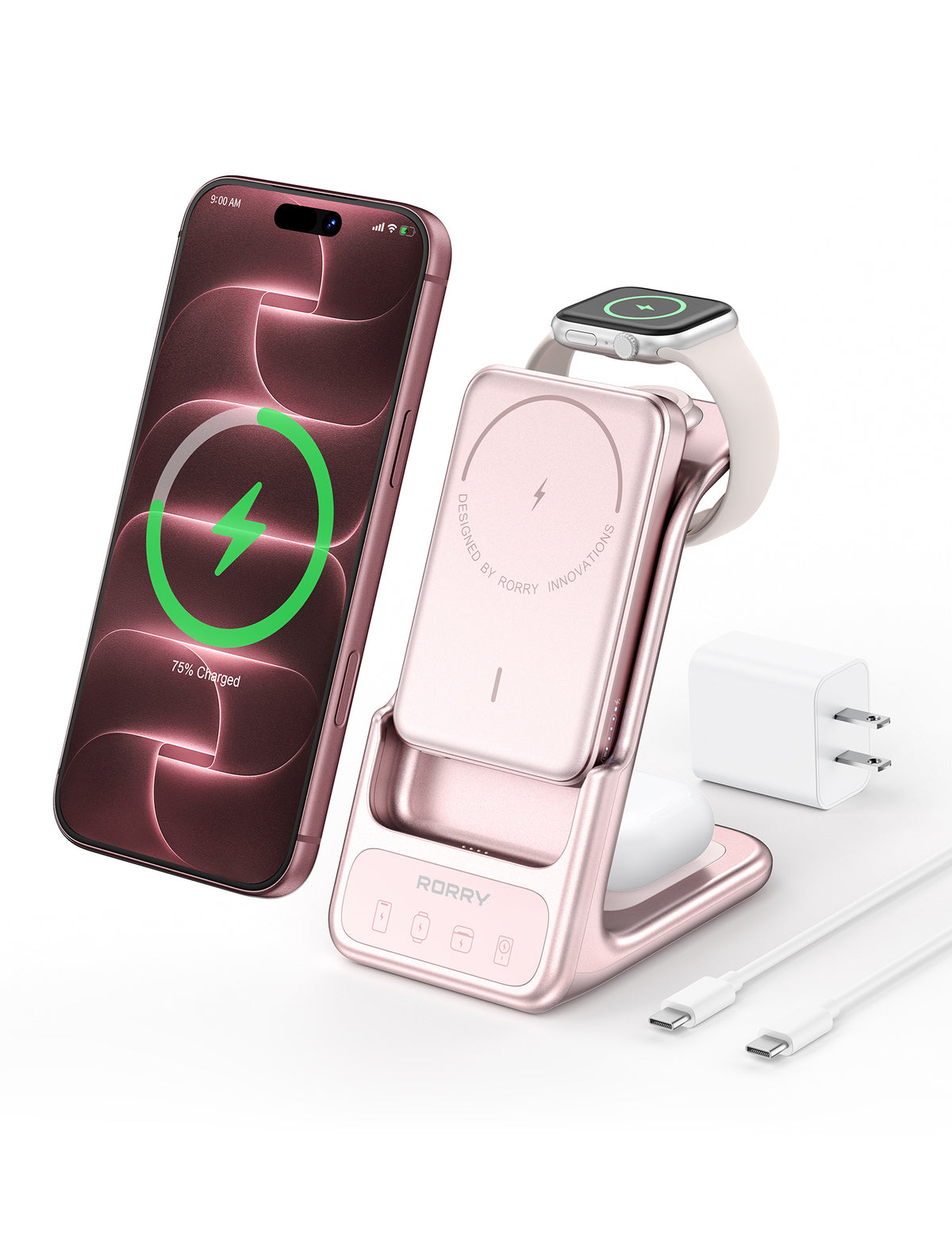 RORRY AuraDock M2-10000mAh 4 in 1 Charging Station with Magnetic Power Bank 30W