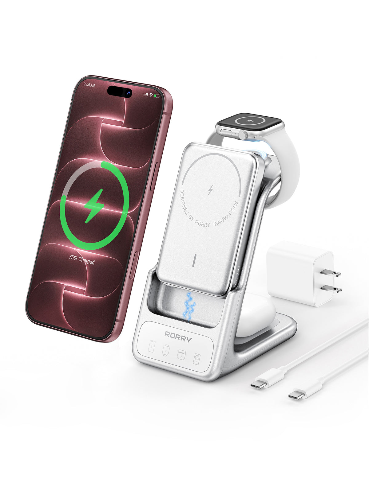 RORRY AuraDock MStation de charge 4 en 1 de 2 à 5 000 mAh avec batterie externe MagSafe