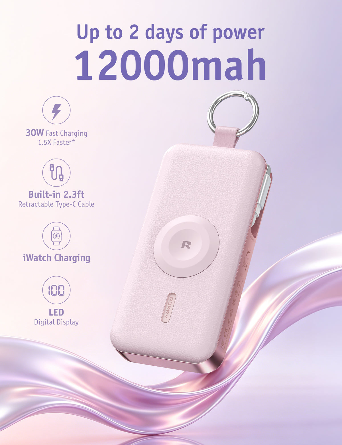RORRY CharmGo D3-12000mAh Tragbarer Akku mit Schlüsselanhänger und Powerbank (30W)