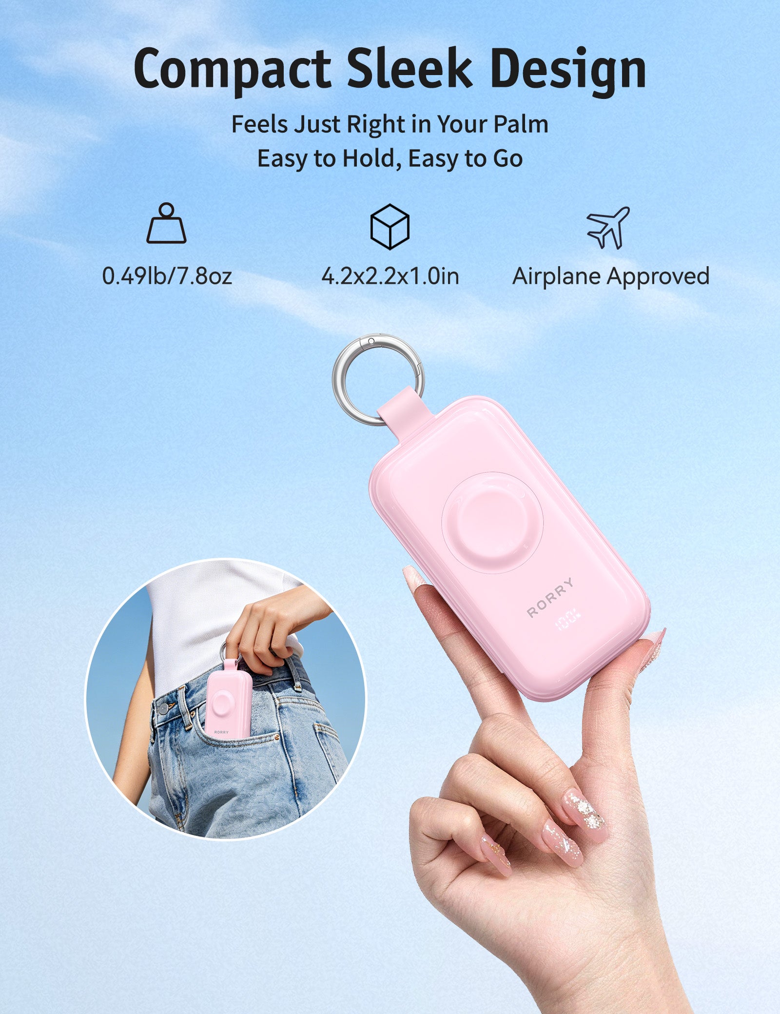 RORRY CharmGo D4-10000mAh Portable Charger Keychain Power Bank 45W