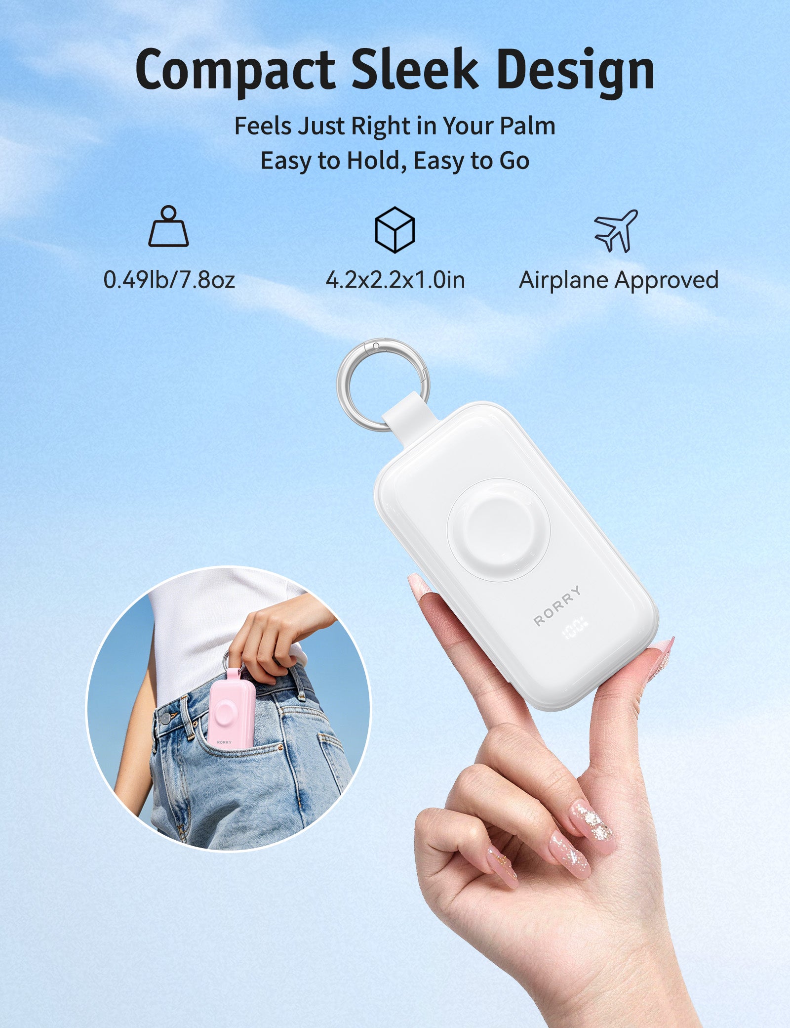 RORRY CharmGo D4-10000mAh Portable Charger Keychain Power Bank 45W