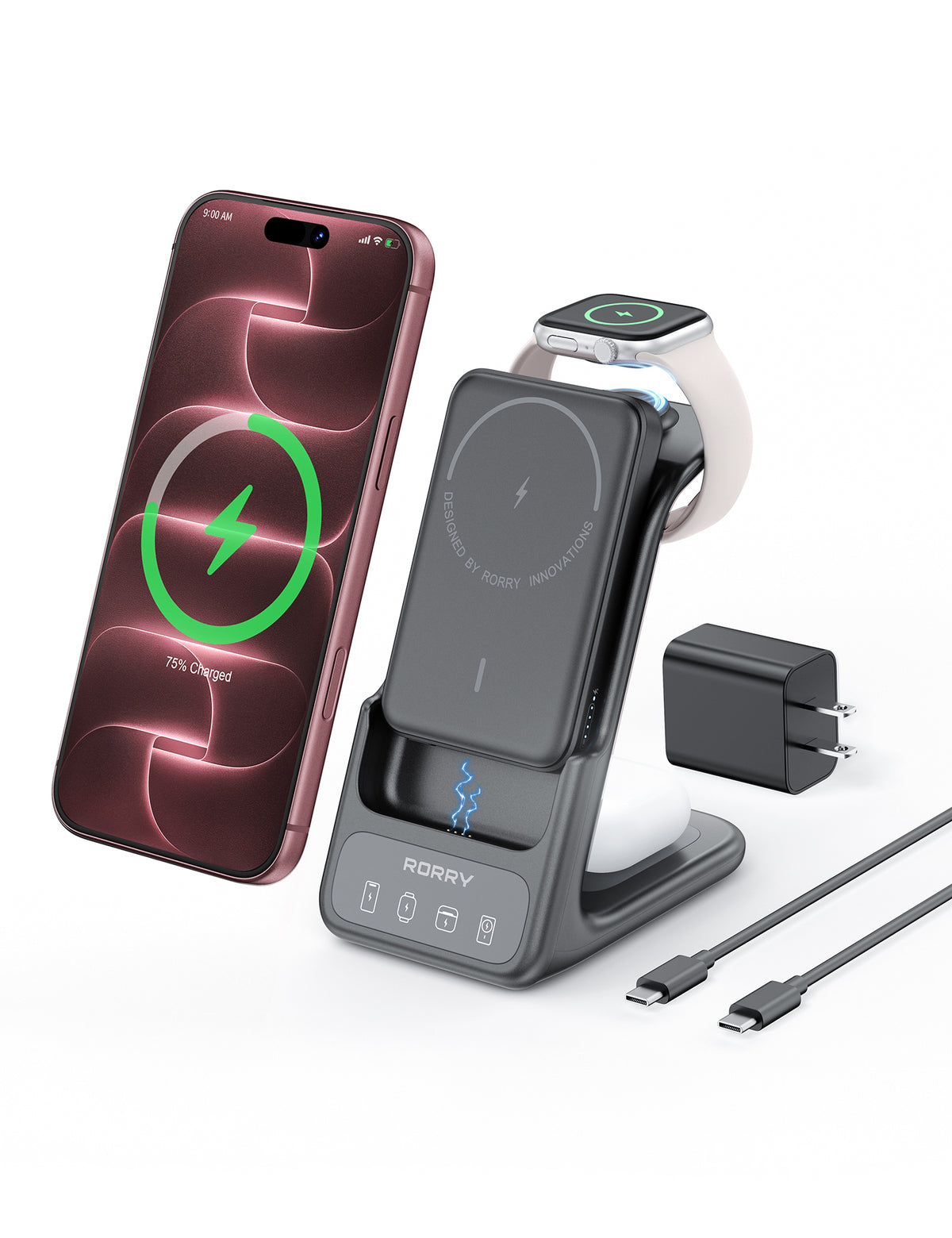 RORRY AuraDock MStation de charge 4 en 1 de 2 à 5 000 mAh avec batterie externe MagSafe