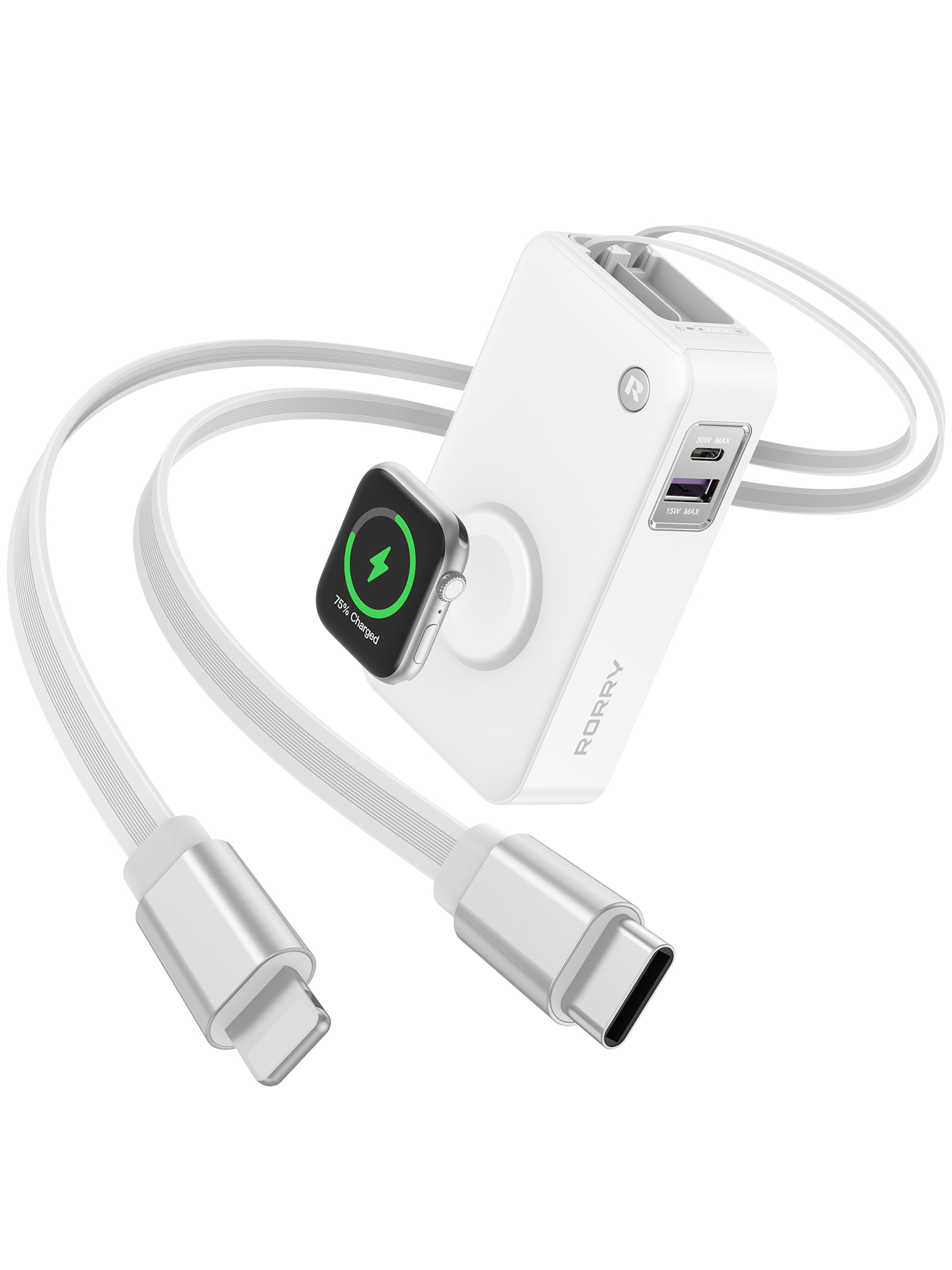 RORRY H1-10000mAh Portable Charger 30W Retractable Cables