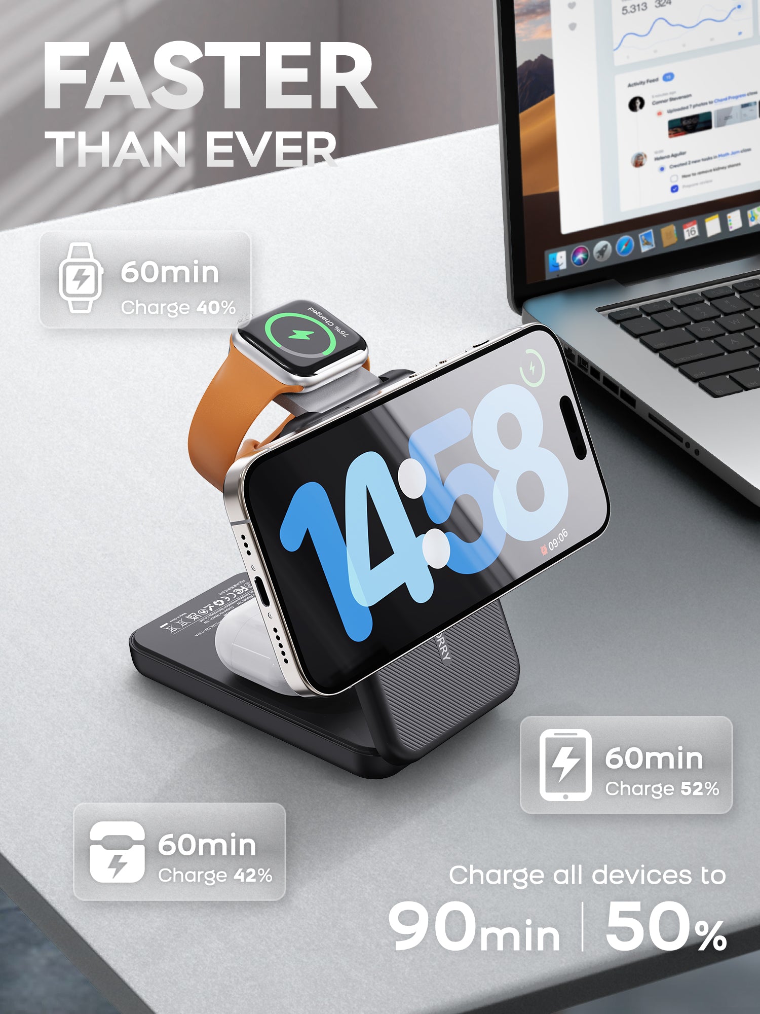 RORRY M3-10000mAh Foldable Charger Megsafe Power Bank Wireless Charger