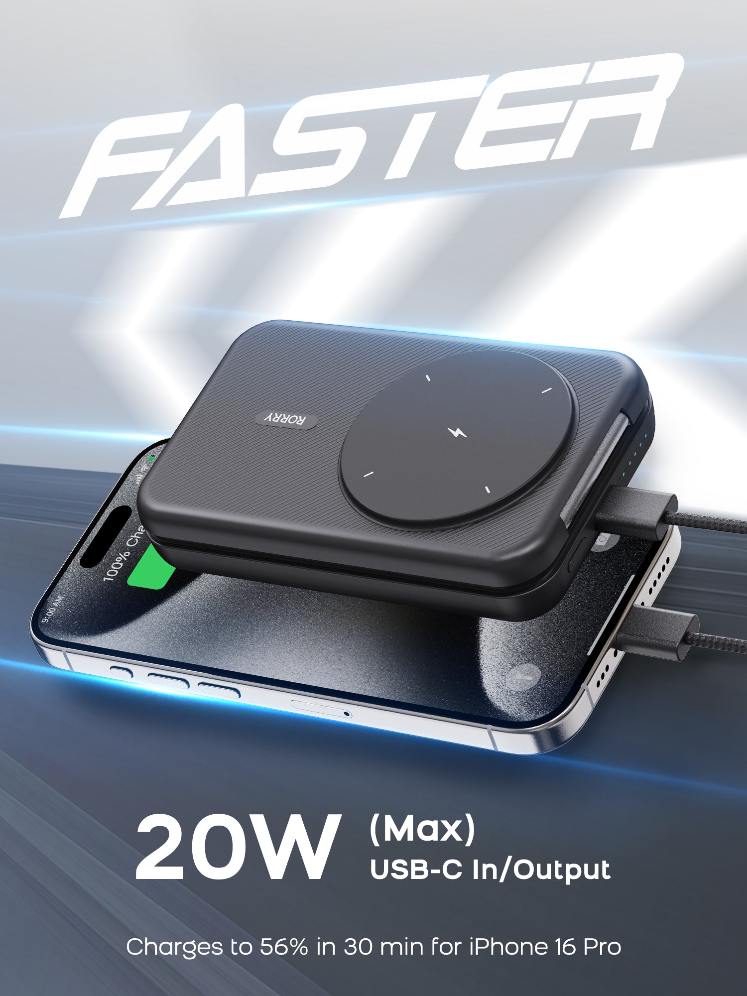 RORRY M3-10000mAh Foldable Charger Megsafe Power Bank Wireless Charger