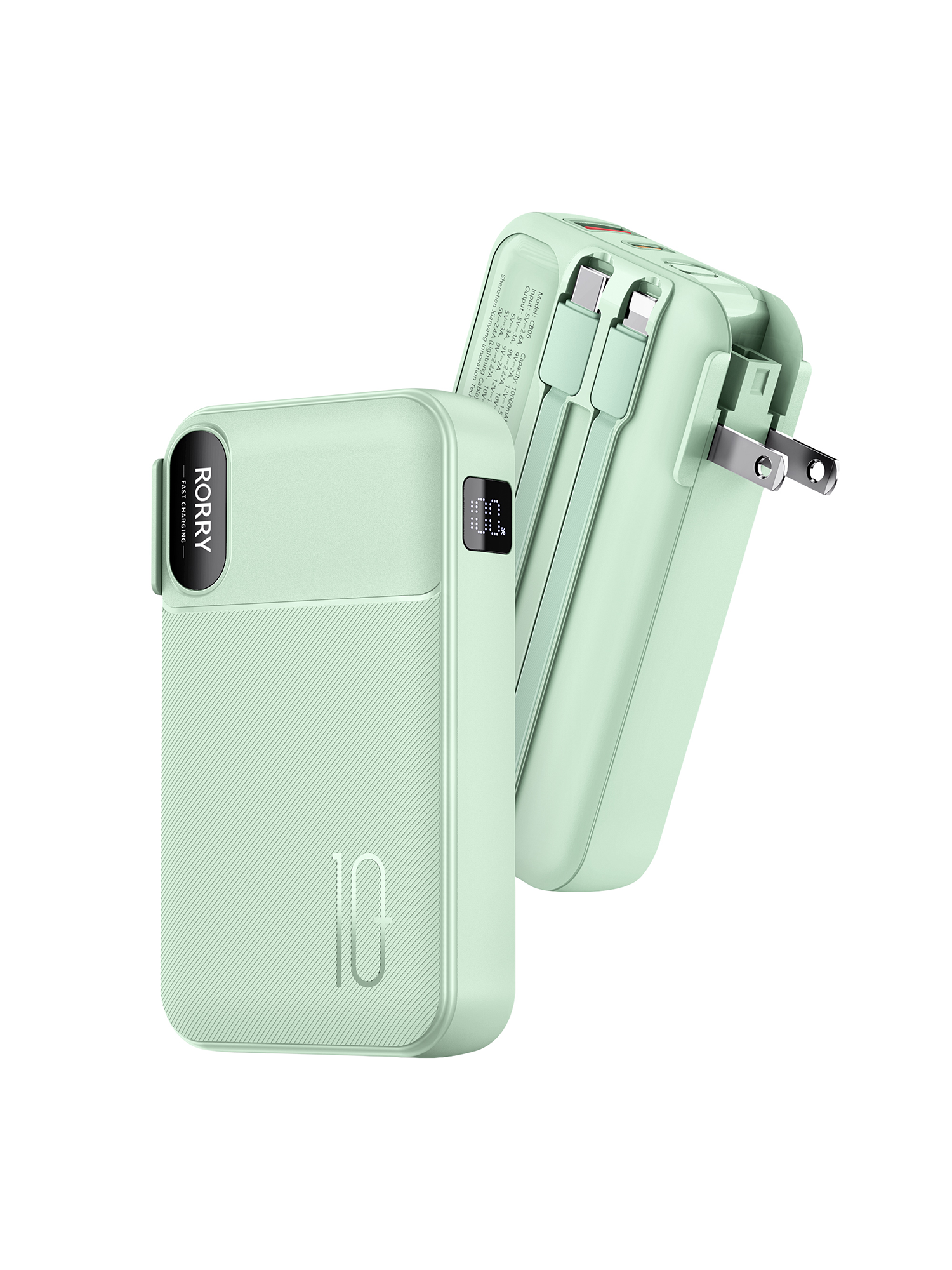 RORRY CB06 10000mAh 22.5W Portable Charger Buit-in AC Wall Plug Power Bank