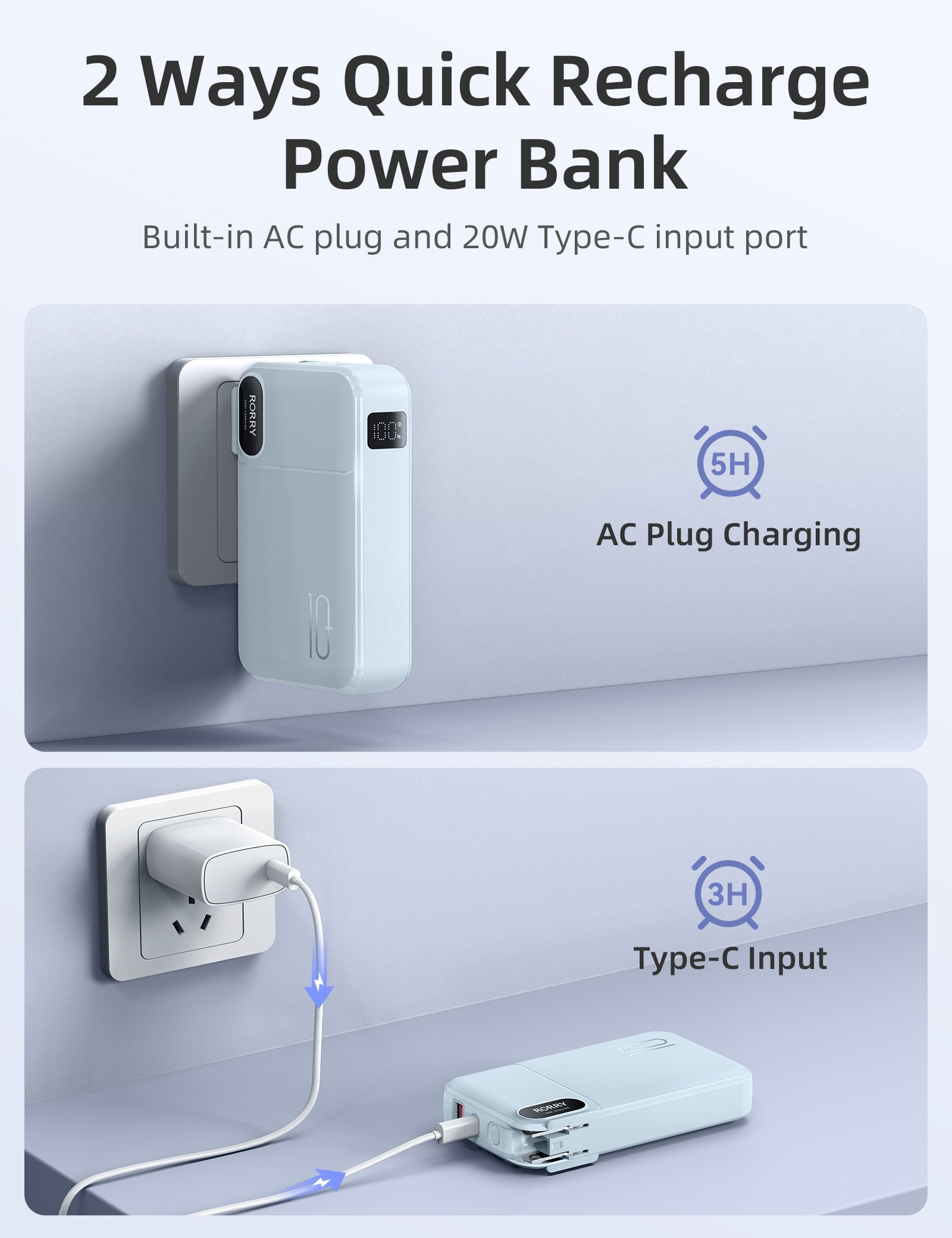 RORRY CB06 10000mAh Portable Charger(AC Wall Plug 22.5W)