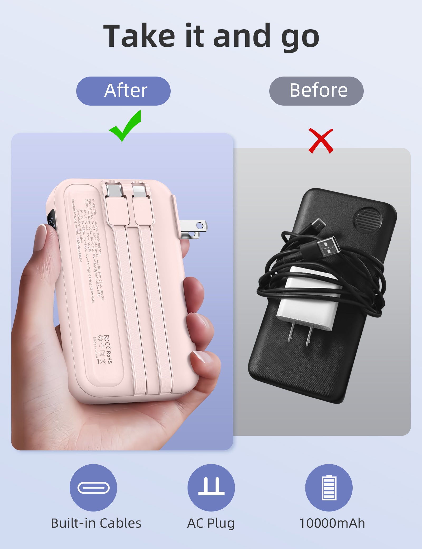 RORRY CB06 10000mAh Portable Charger(AC Wall Plug 22.5W)