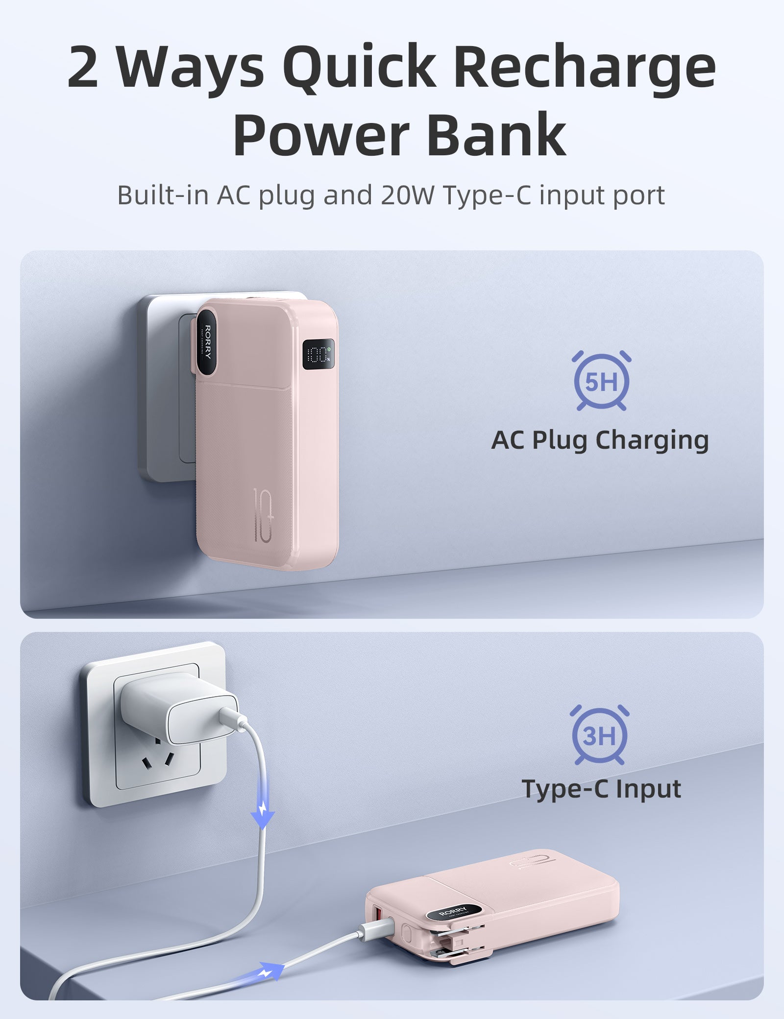 RORRY CB06 10000mAh Portable Charger(AC Wall Plug 22.5W)