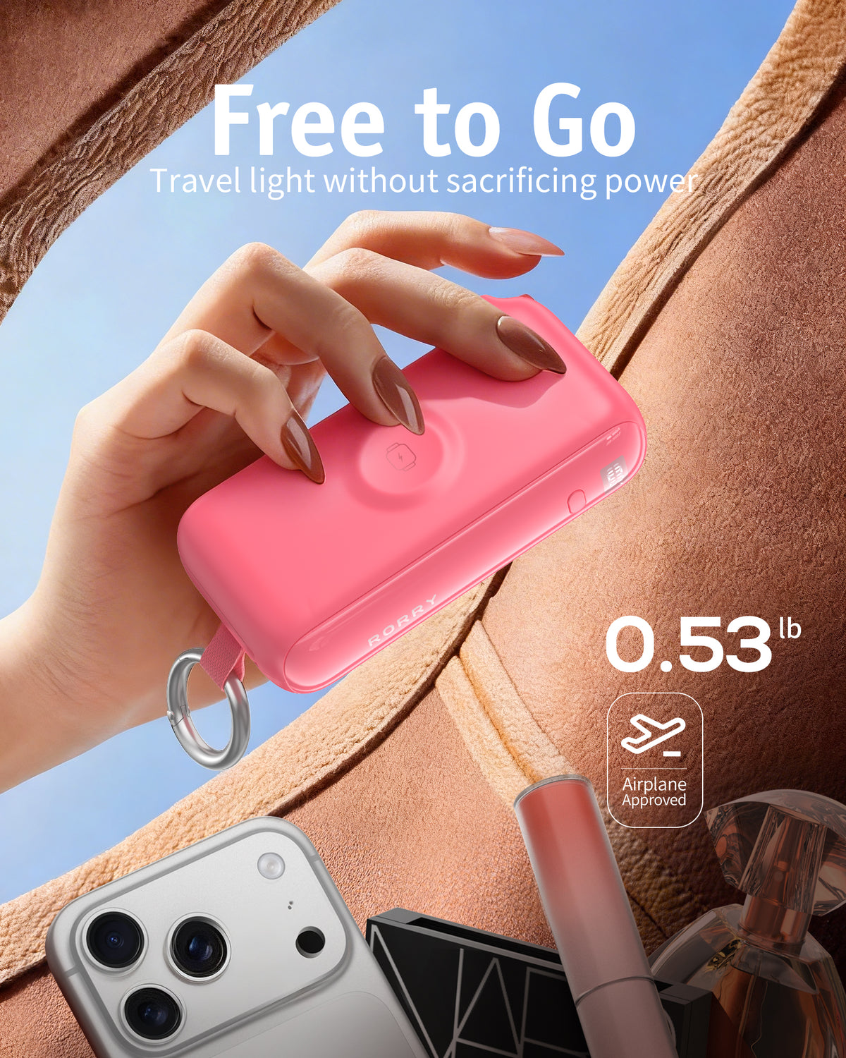 Cargador portátil RORRY Flow® CB4-10000mAh con cable y adaptador de corriente de 40 W.