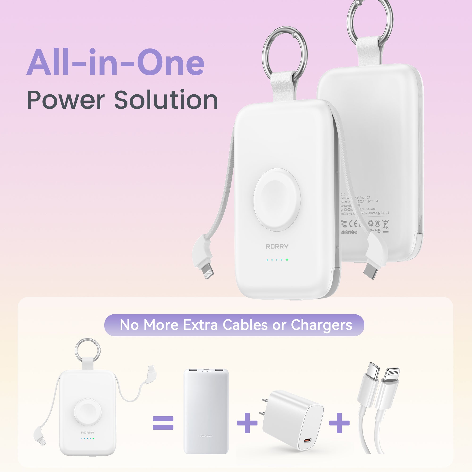 RORRY D2-10000mAh CharmGo Portable Charger Keychain Power Bank 20W