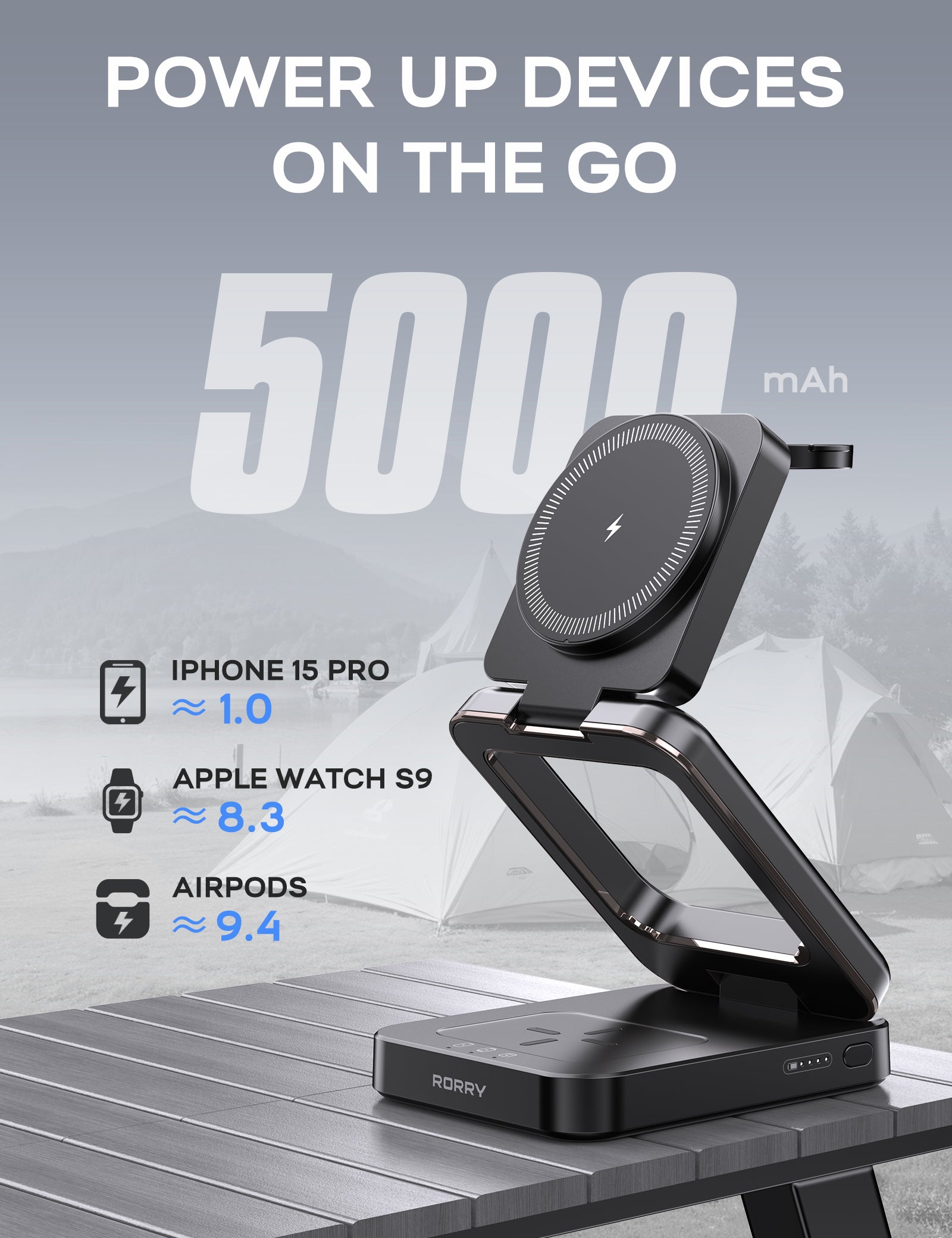 RORRY D17-5000mAh D18-10000mAh 3 in 1 Wireless Charging Station