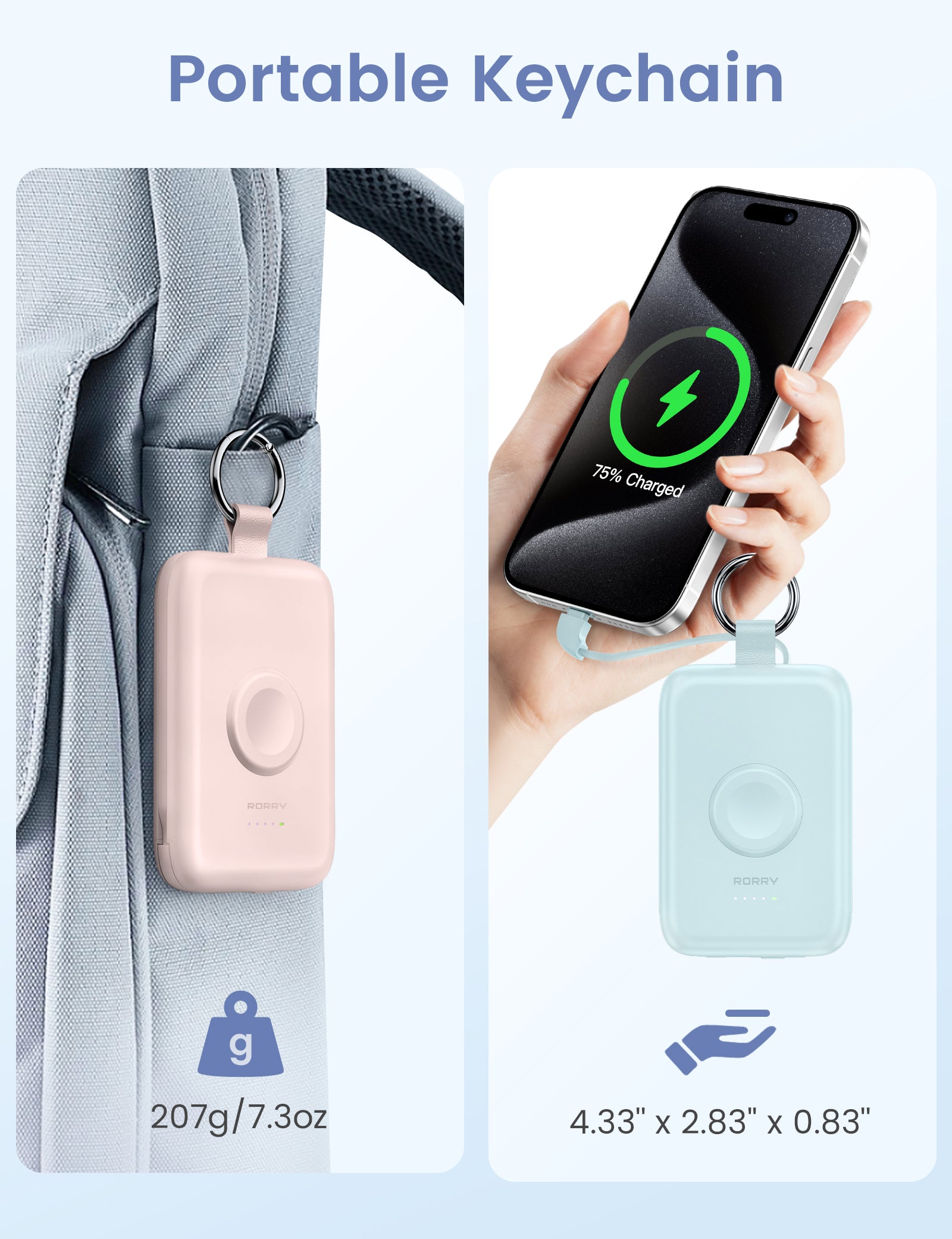 RORRY D2-10000mAh Portable Charger Keychain Power Bank 30W