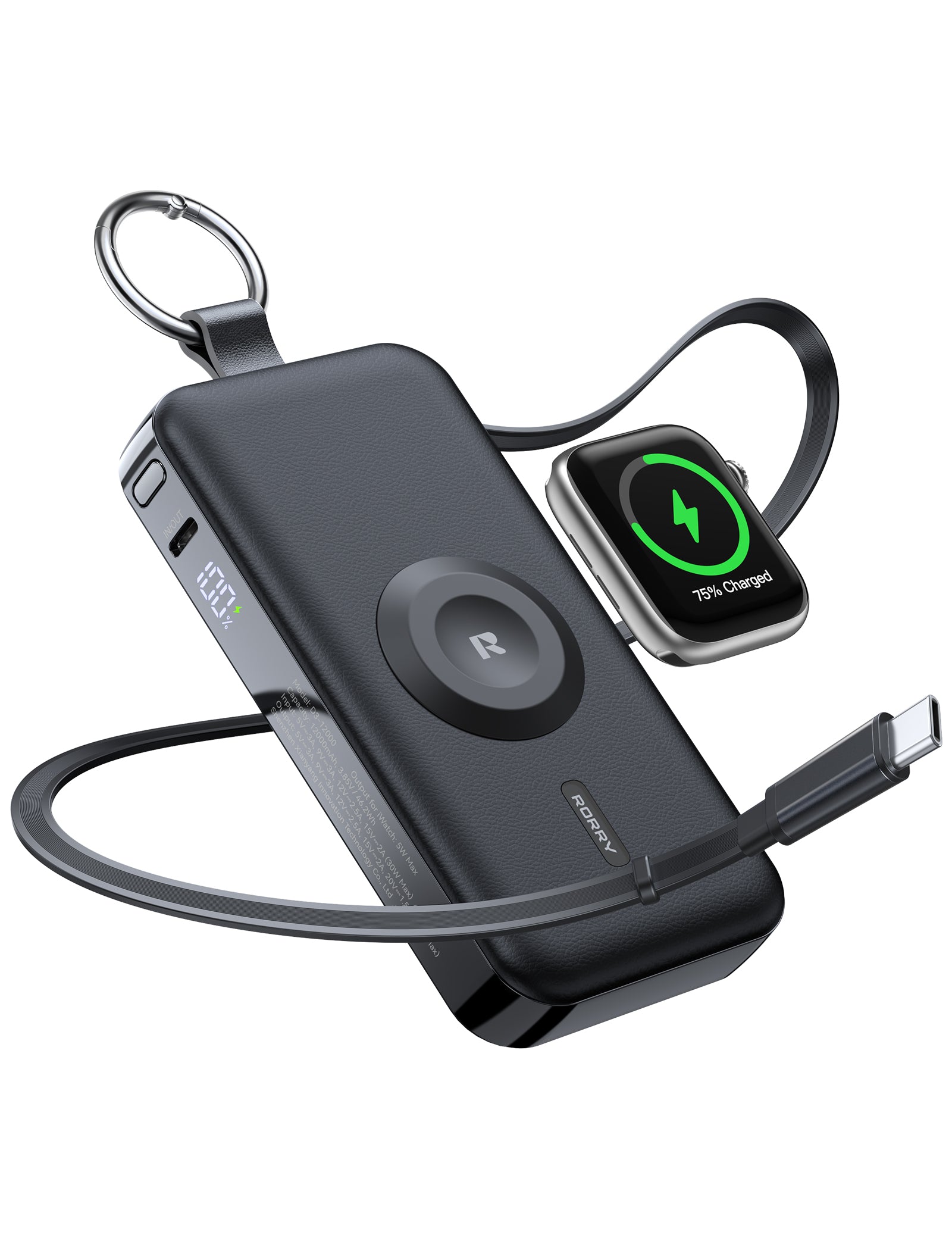 RORRY D3-12000mAh Portable Charger Keychain Power Bank 30W