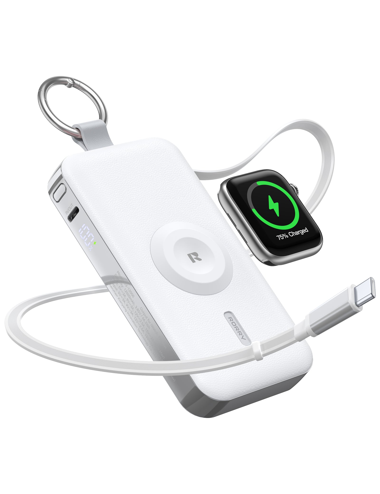 RORRY D3-12000mAh Portable Charger Keychain Power Bank 30W