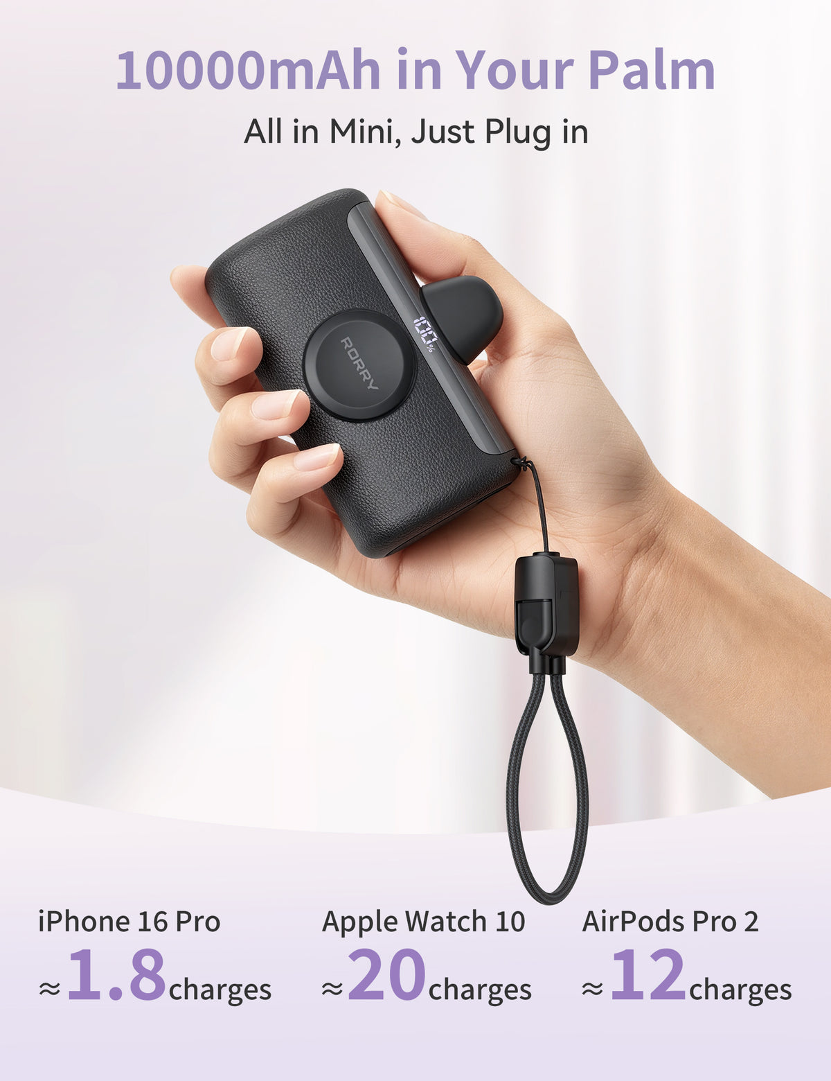 RORRY PalmGo D5-10000mAh Tragbares Ladegerät USB-C Powerbank