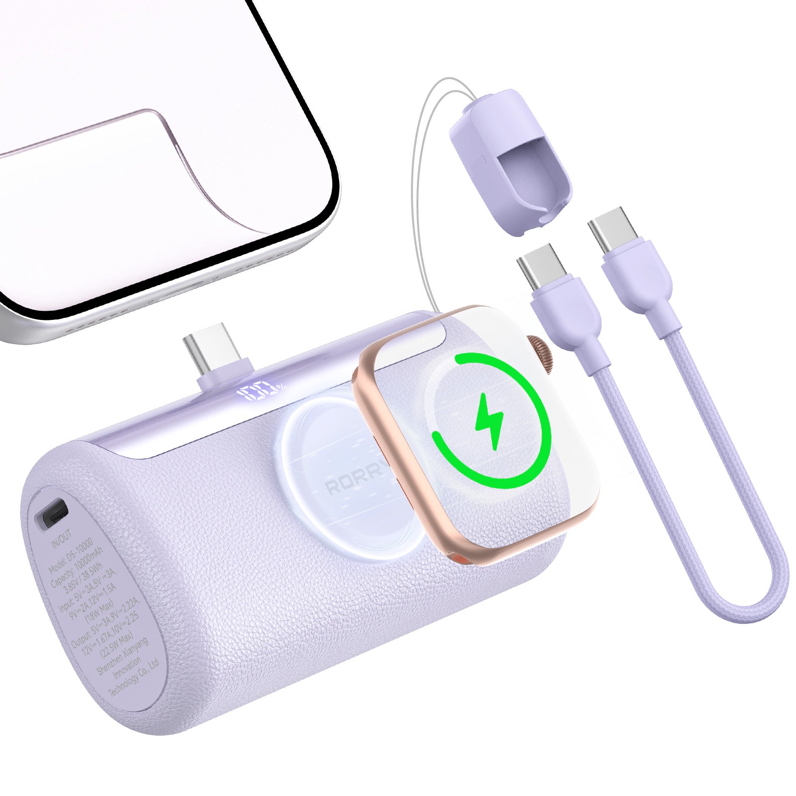 RORRY PalmGo D5-10000mAh Portable Charger USB-C Power Bank