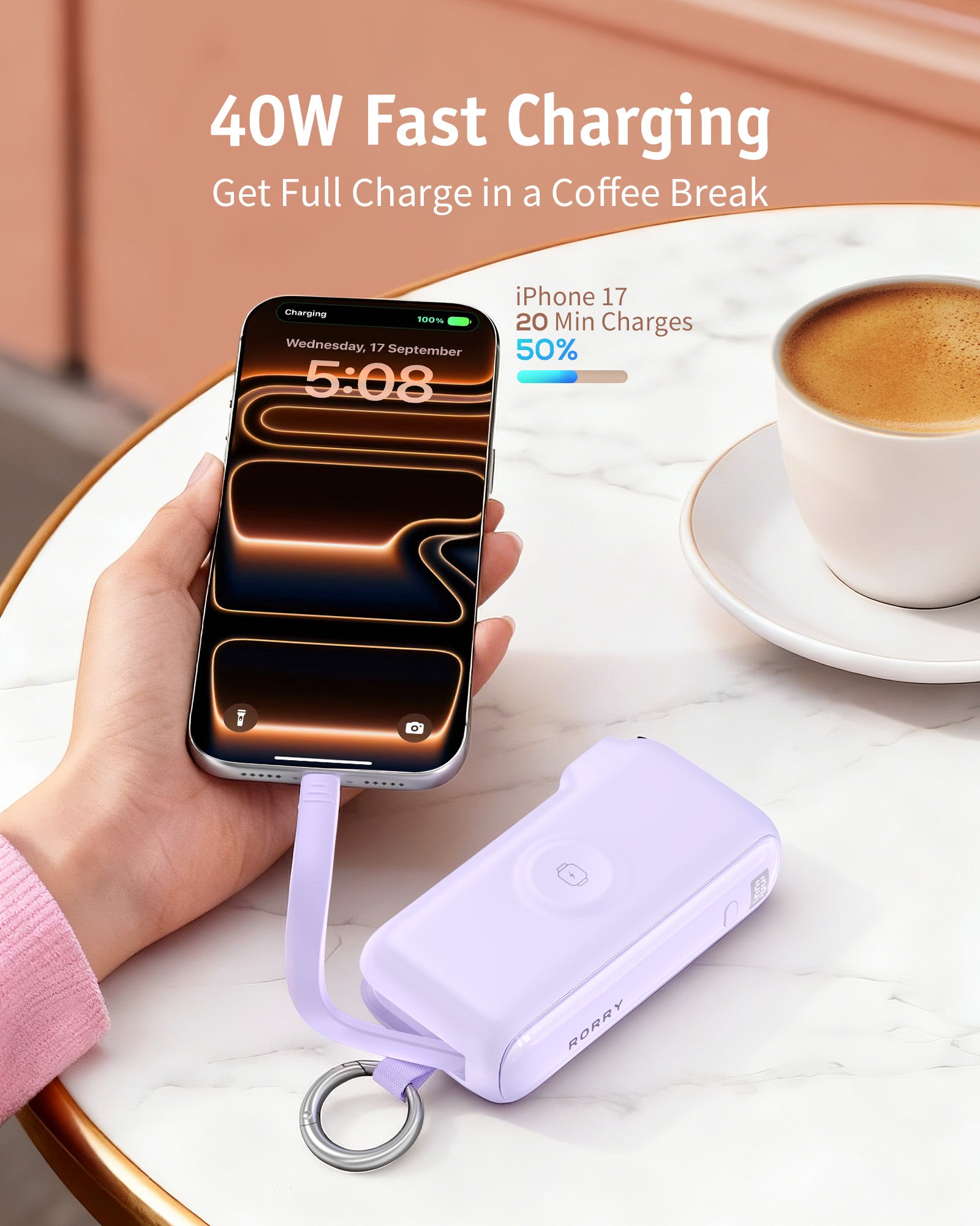 RORRY Flow CB4-10000mAh Portable Charger Charging with Cable & Wall Plug 40W