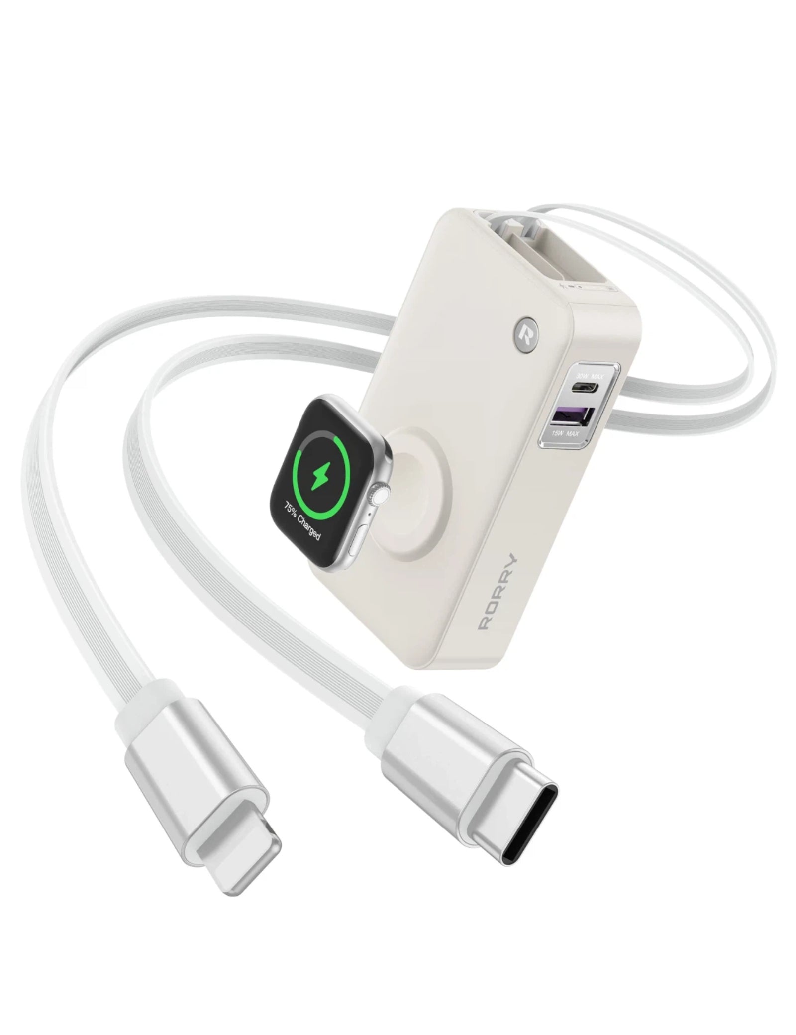 RORRY H1-10000mAh Portable Charger 30W Retractable Cables