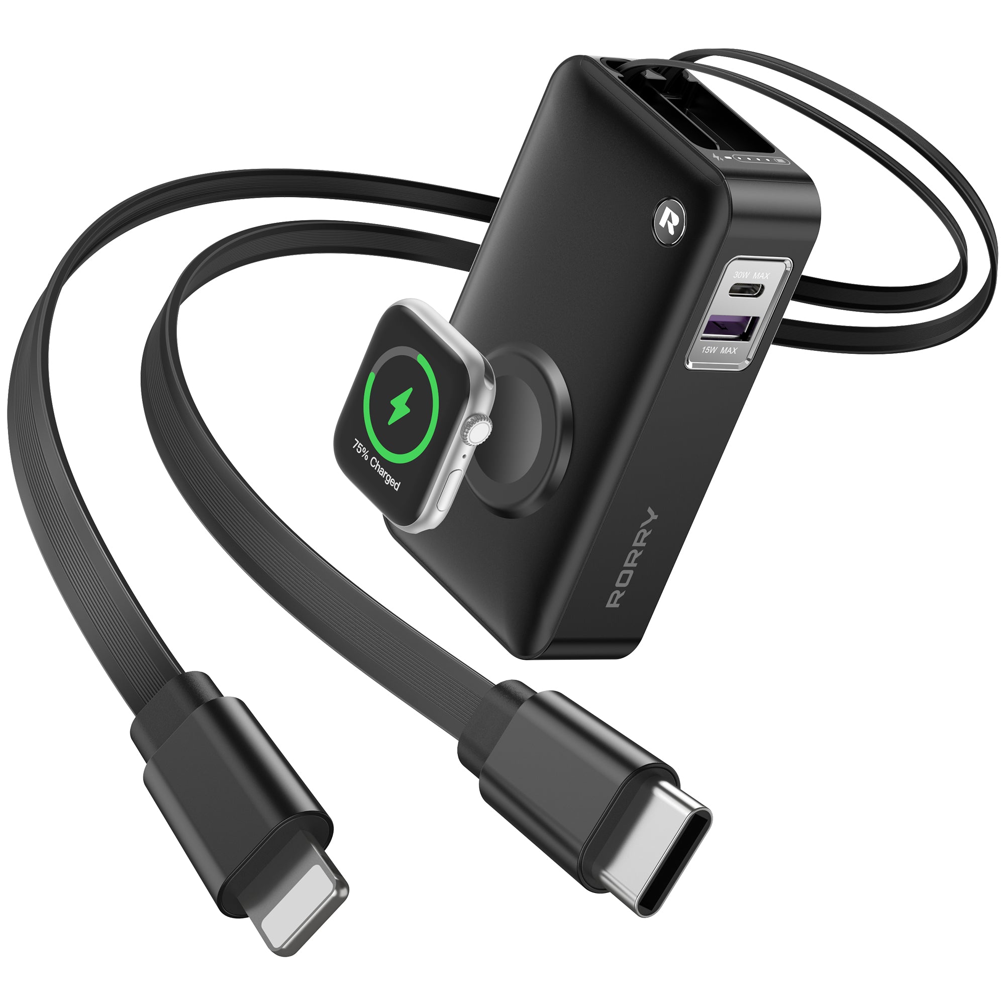 RORRY H1-10000mAh Portable Charger 30W Retractable Cables