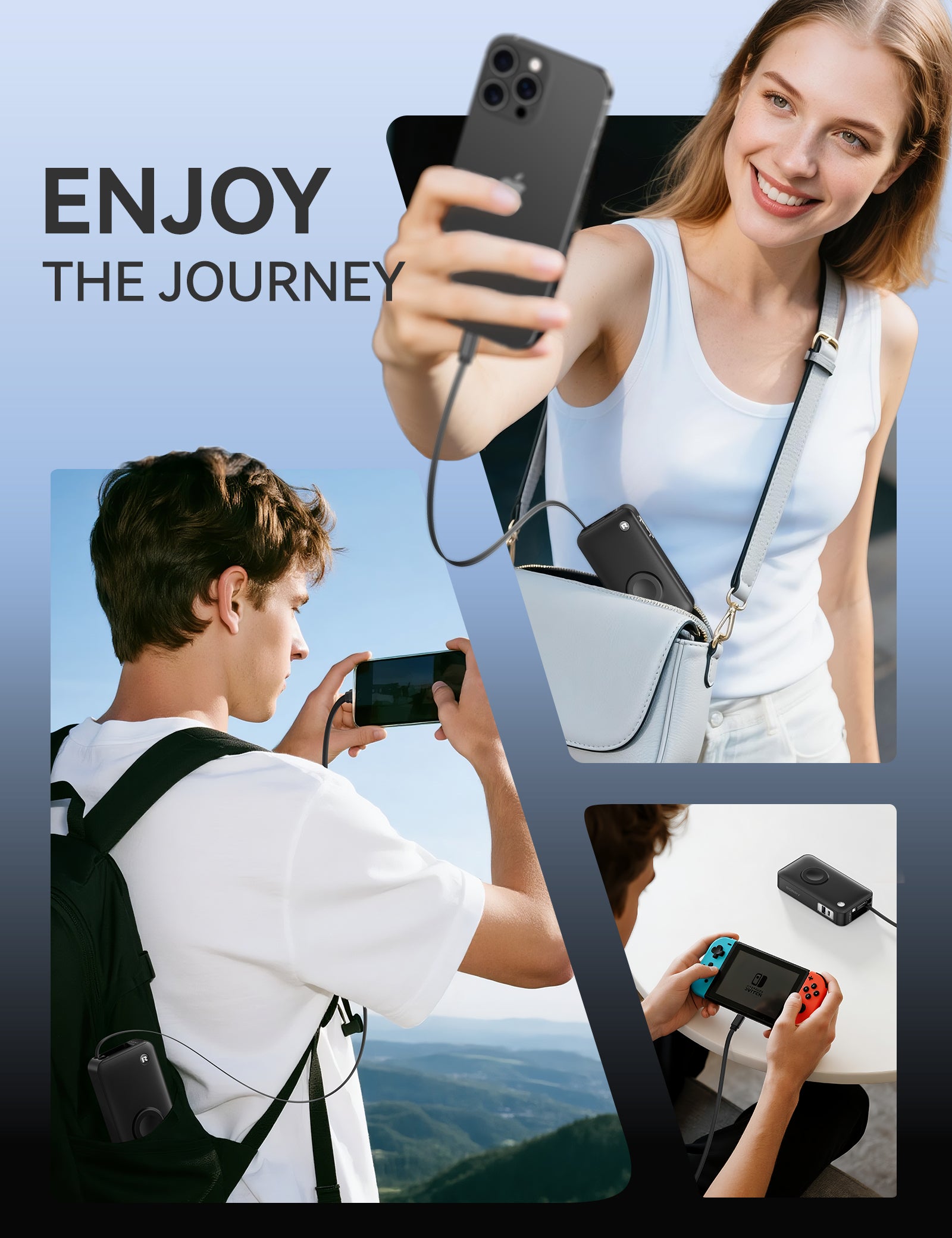 RORRY H1-10000mAh Portable Charger 30W Retractable Cables