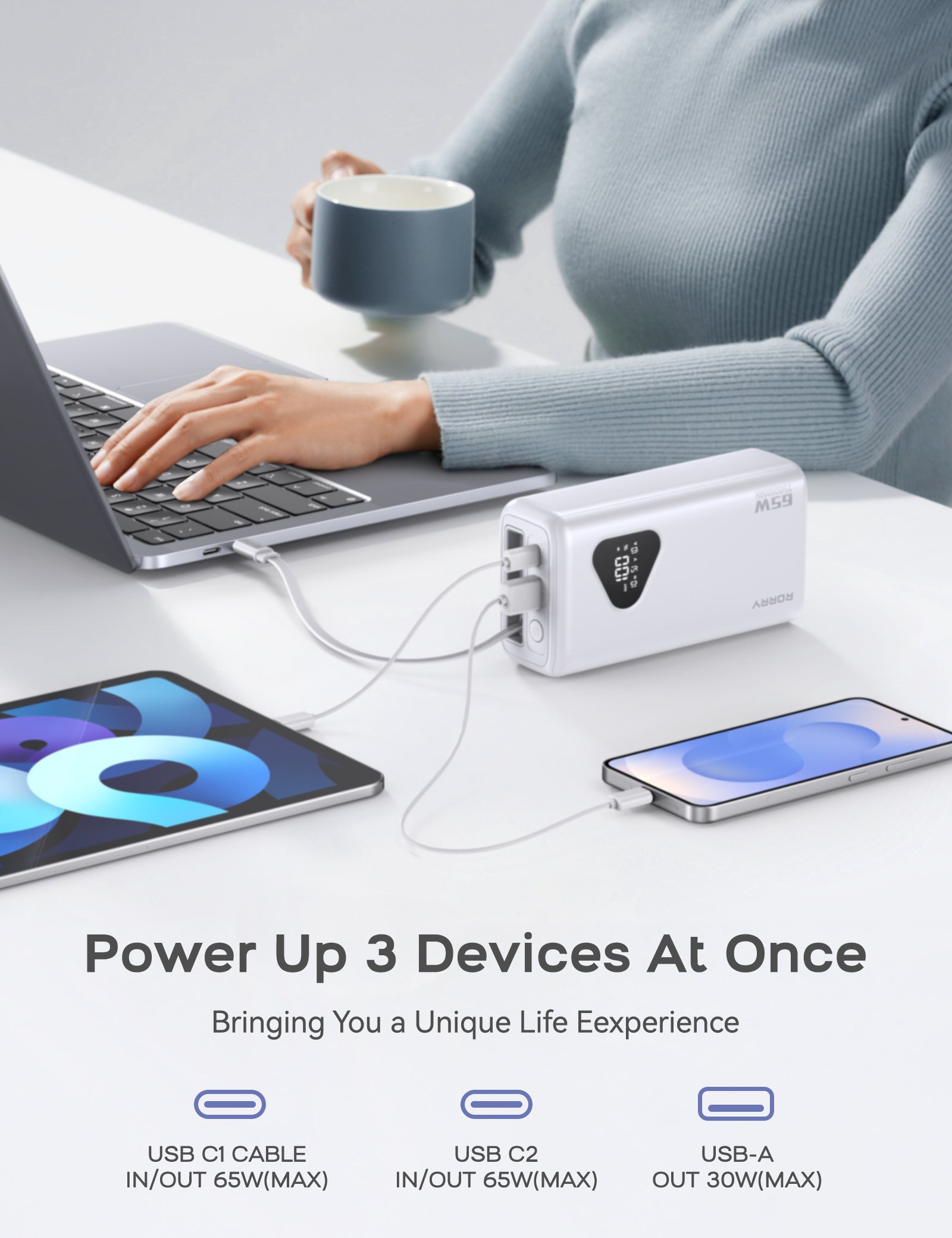 RORRY H3 25000mAh 65W Laptop Power Bank Portable Charger