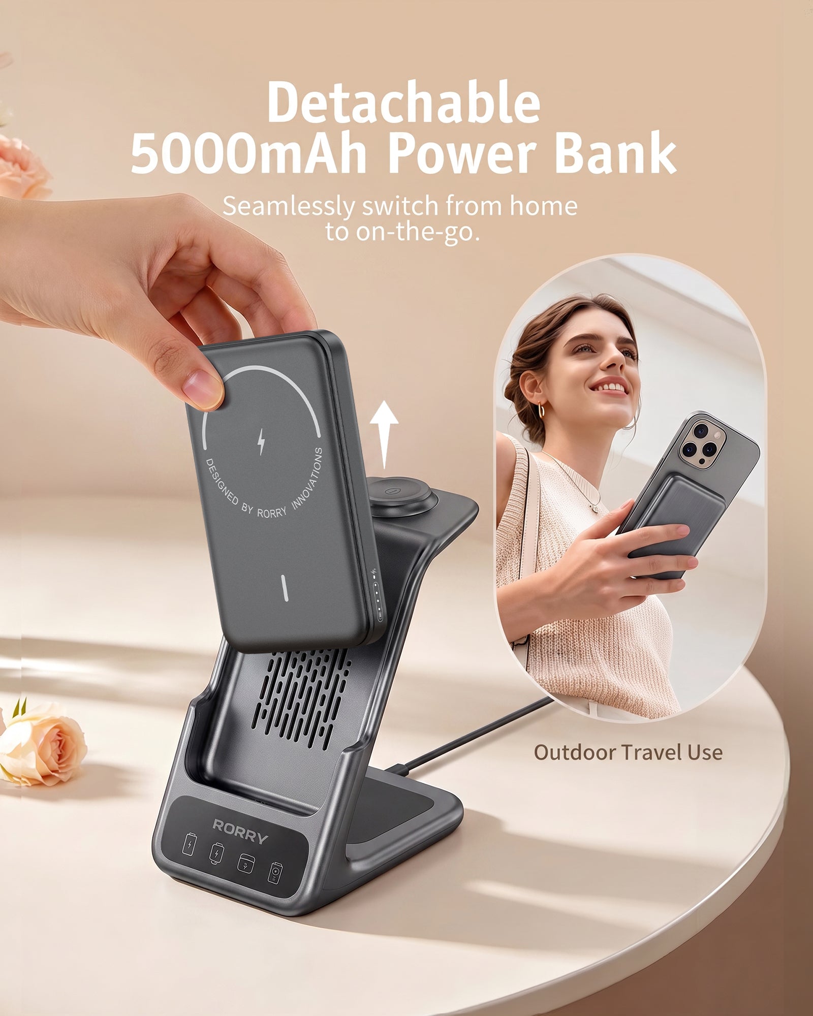 RORRY AuraDock M2-5000mAh 3 in 1 Charging Station with MagSafe Power Bank