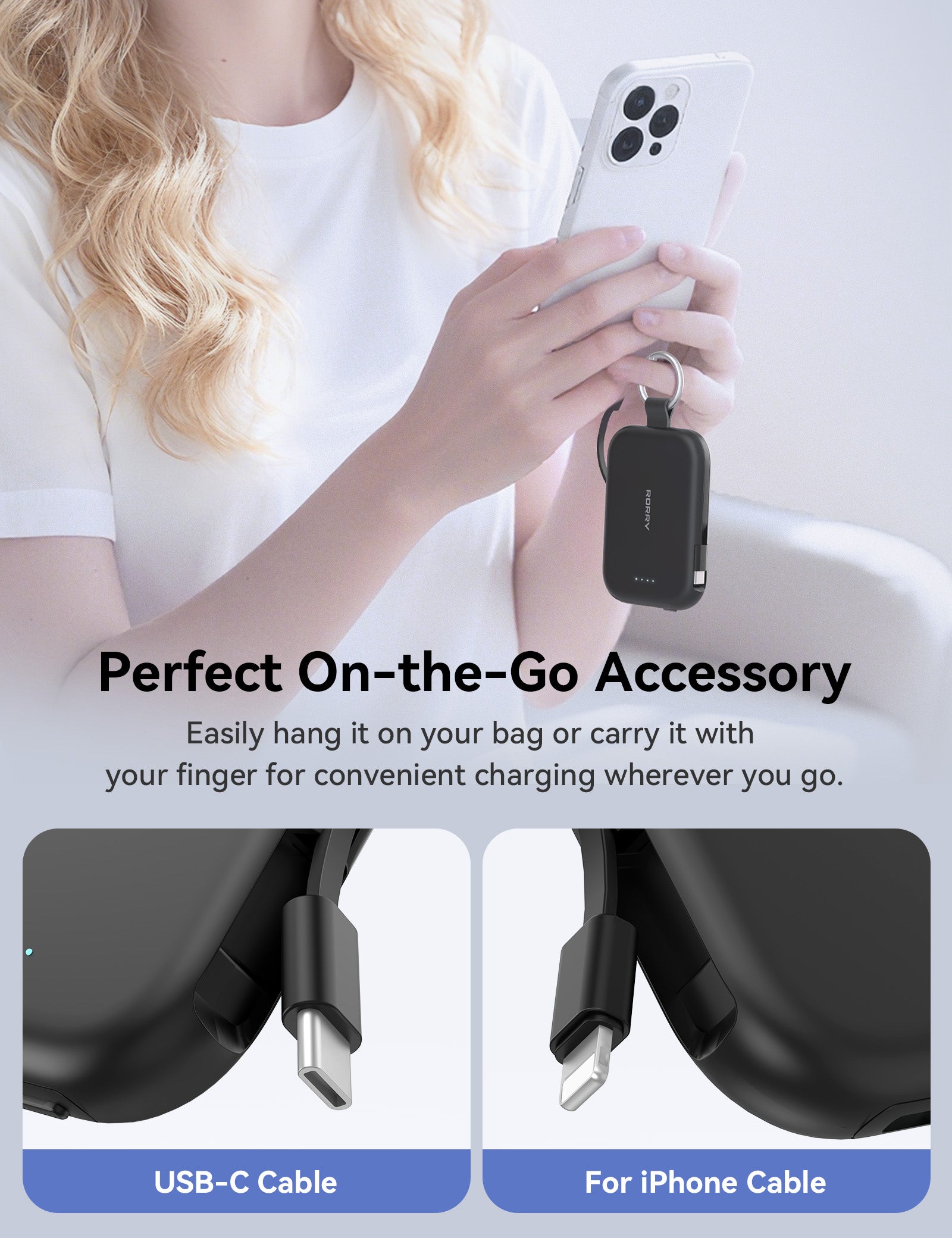 Custom Logo RORRY CharmGo T1-5000mAh Portable Charger Keychain Power Bank