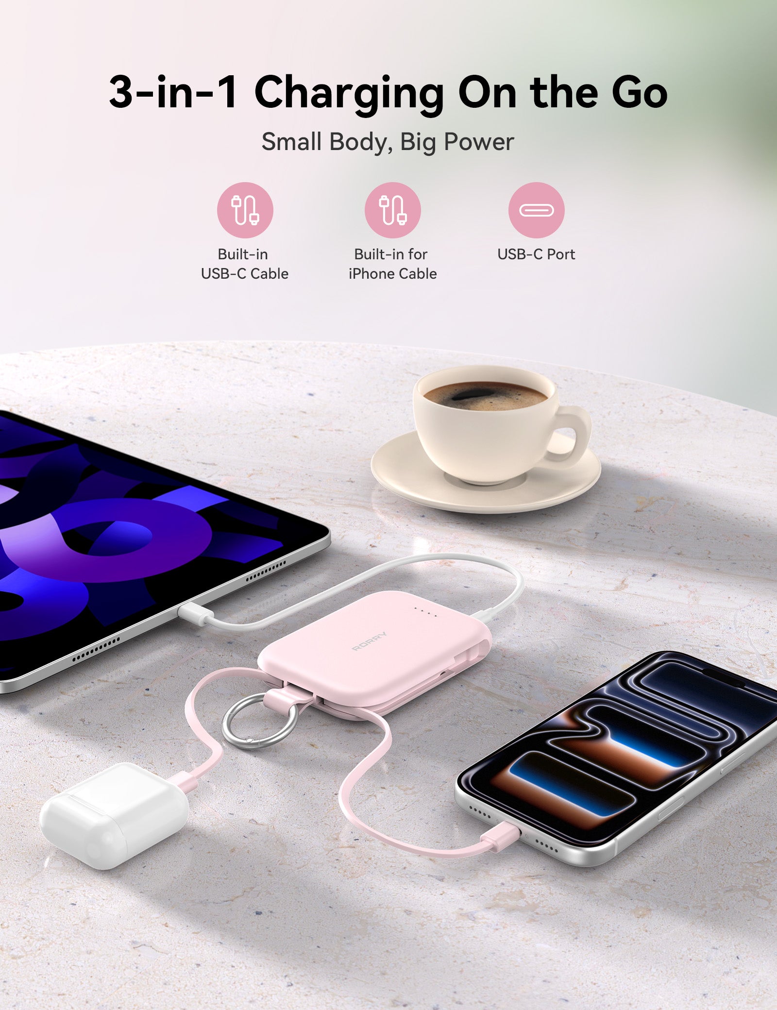 RORRY T1-5000mAh Portable Charger Keychain Power Bank