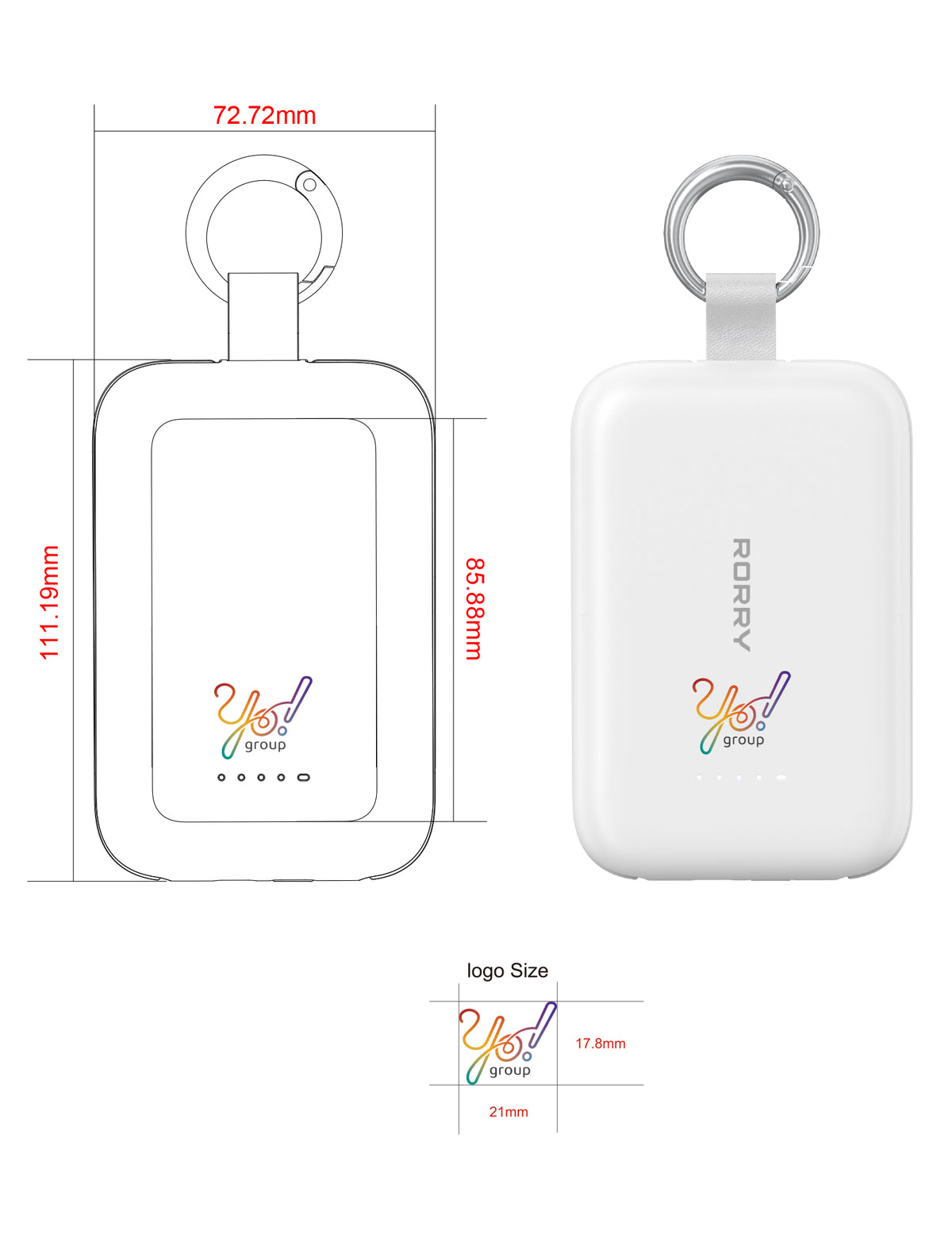 Custom Logo RORRY CharmGo® T1-10000mAh Portable Charger Keychain Power Bank 30W