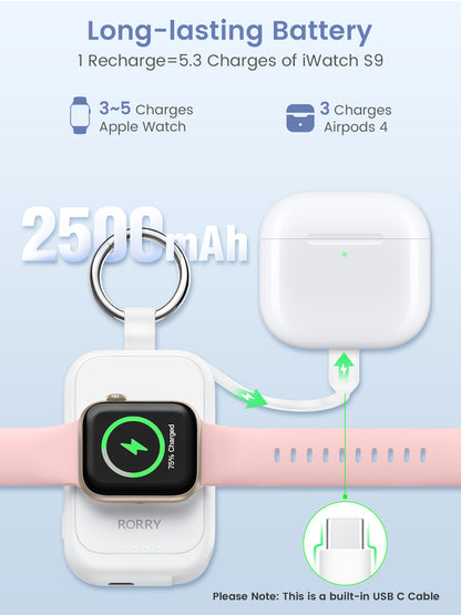 RORRY D2-2500mAh Mini Apple Watch Charger, White