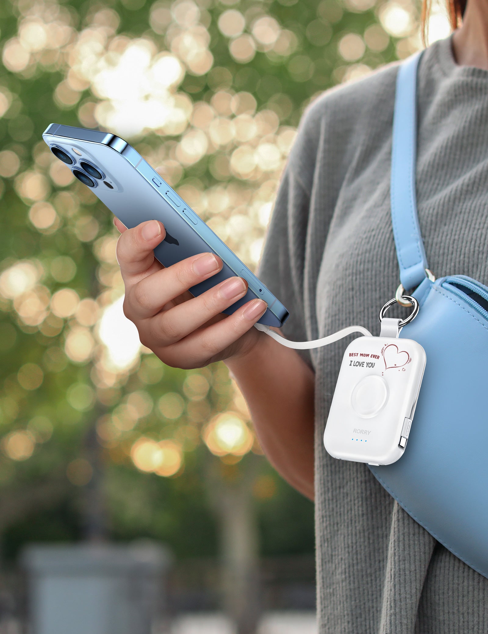 RORRY D2-5000mAh Keychain Power Bank, Mother's Gift (White)