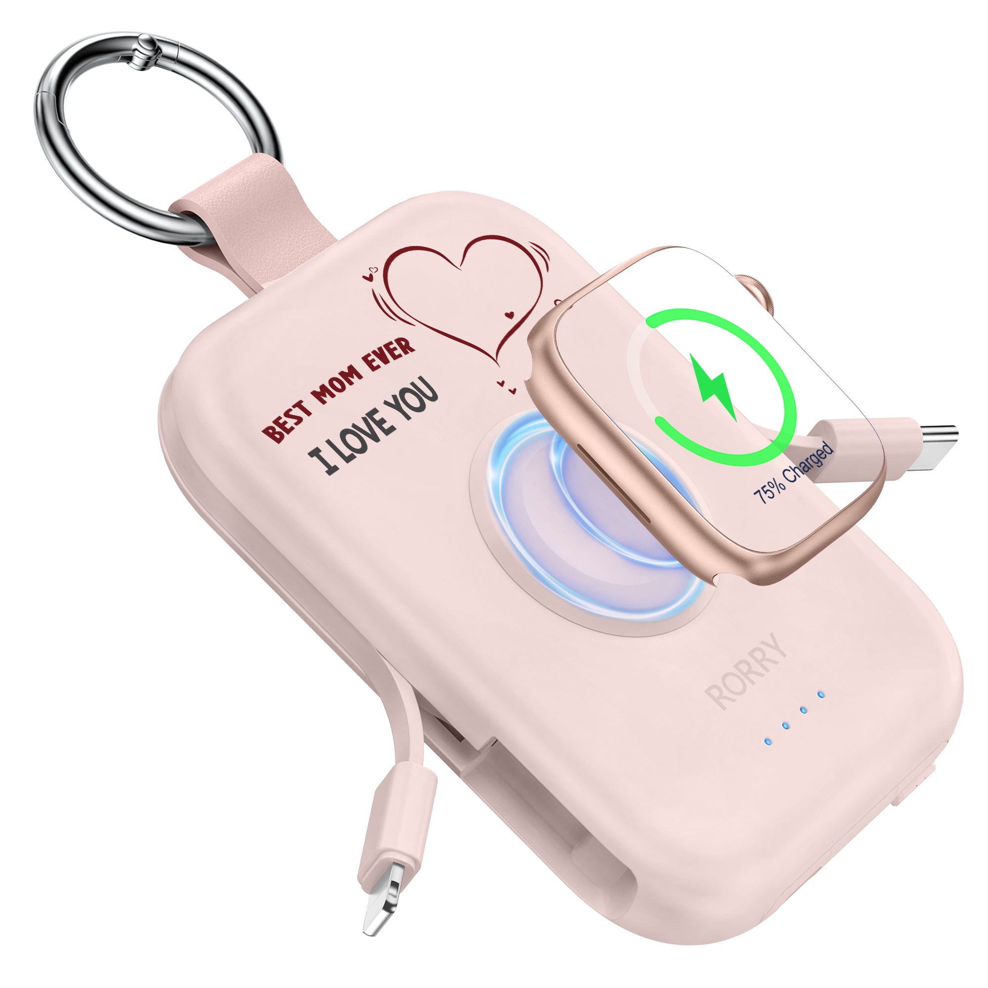 RORRY D2-5000mAh Keychain Power Bank, Mother's Gift (Pink)