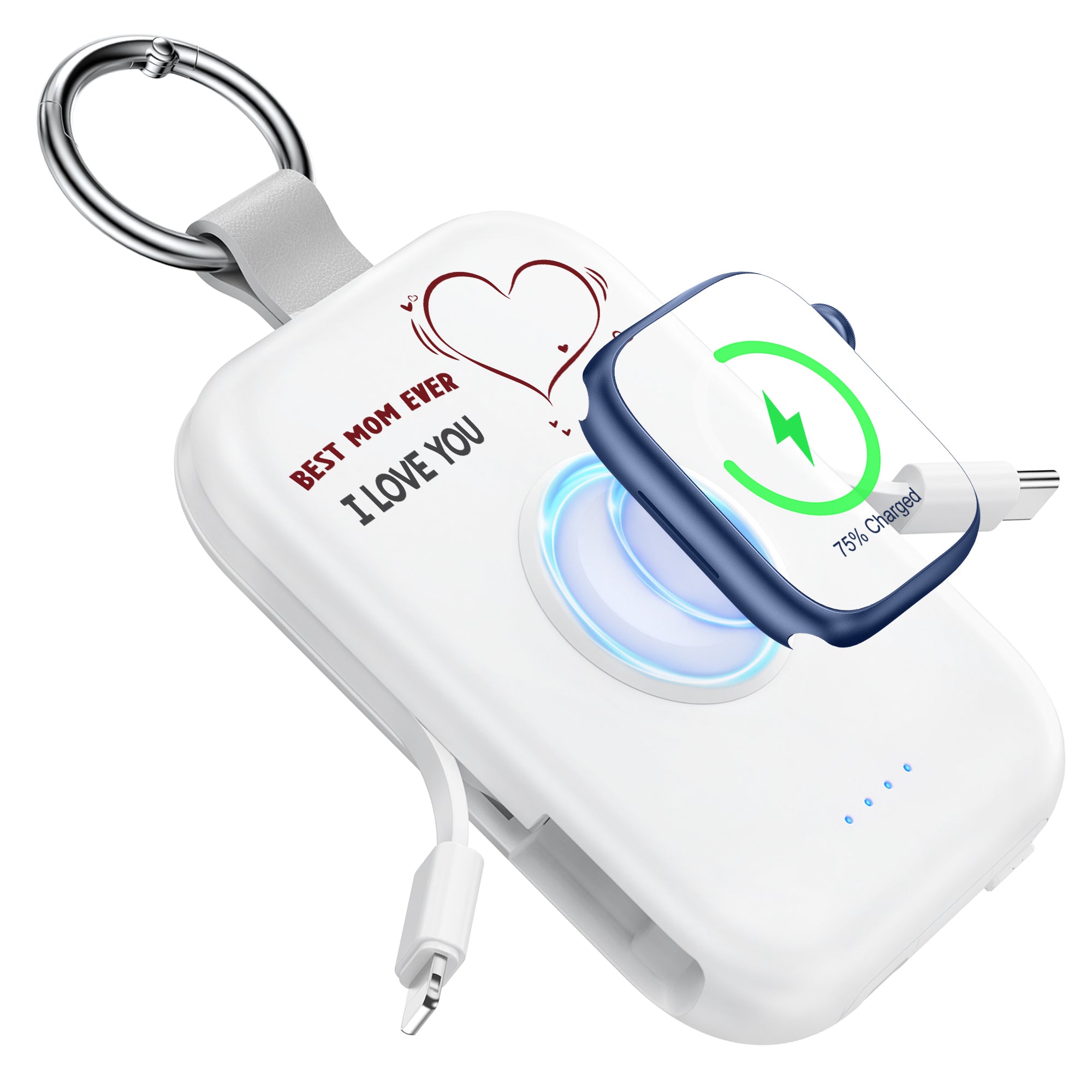 RORRY D2-5000mAh Keychain Power Bank, Mother's Gift (White)