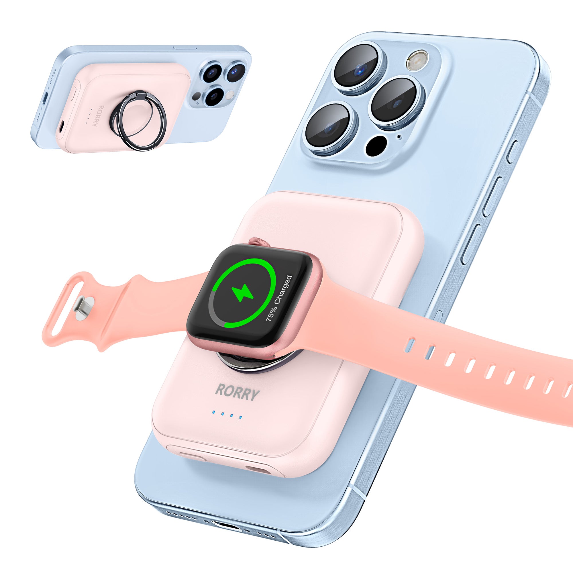 RORRY D13 Magnetic Portable Charger, 5000mAh（pink）