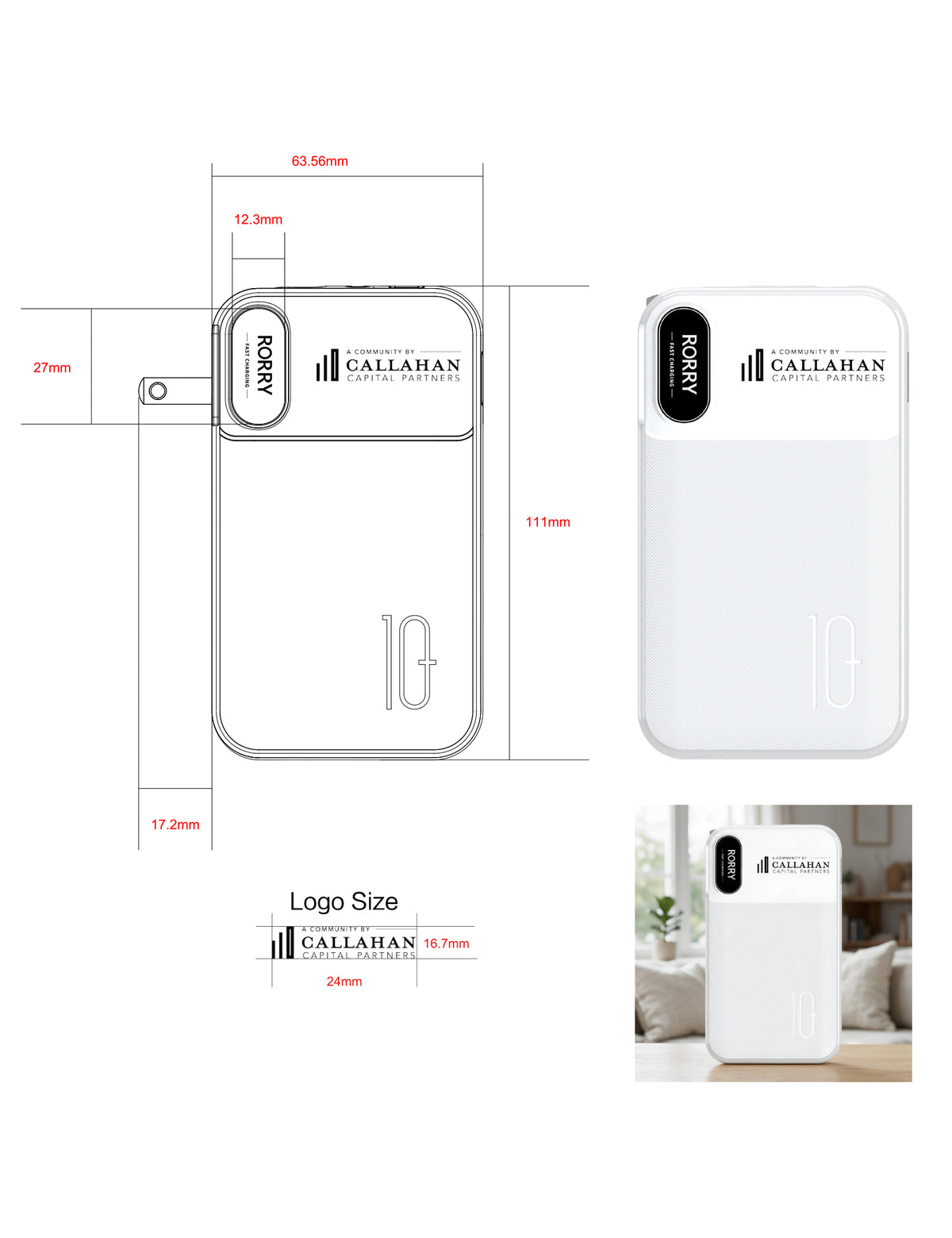 Caricatore portatile RORRY CB06 10000mAh (spina a muro CA 22,5 W) Logo personalizzato