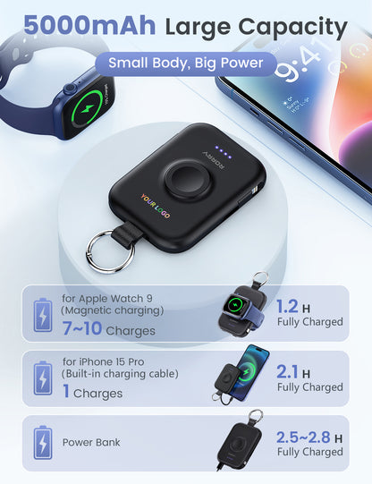 Porte-clés/batterie externe CharmGo D2 avec logo RORRY personnalisé (5 000 mAh) -Vente en gros