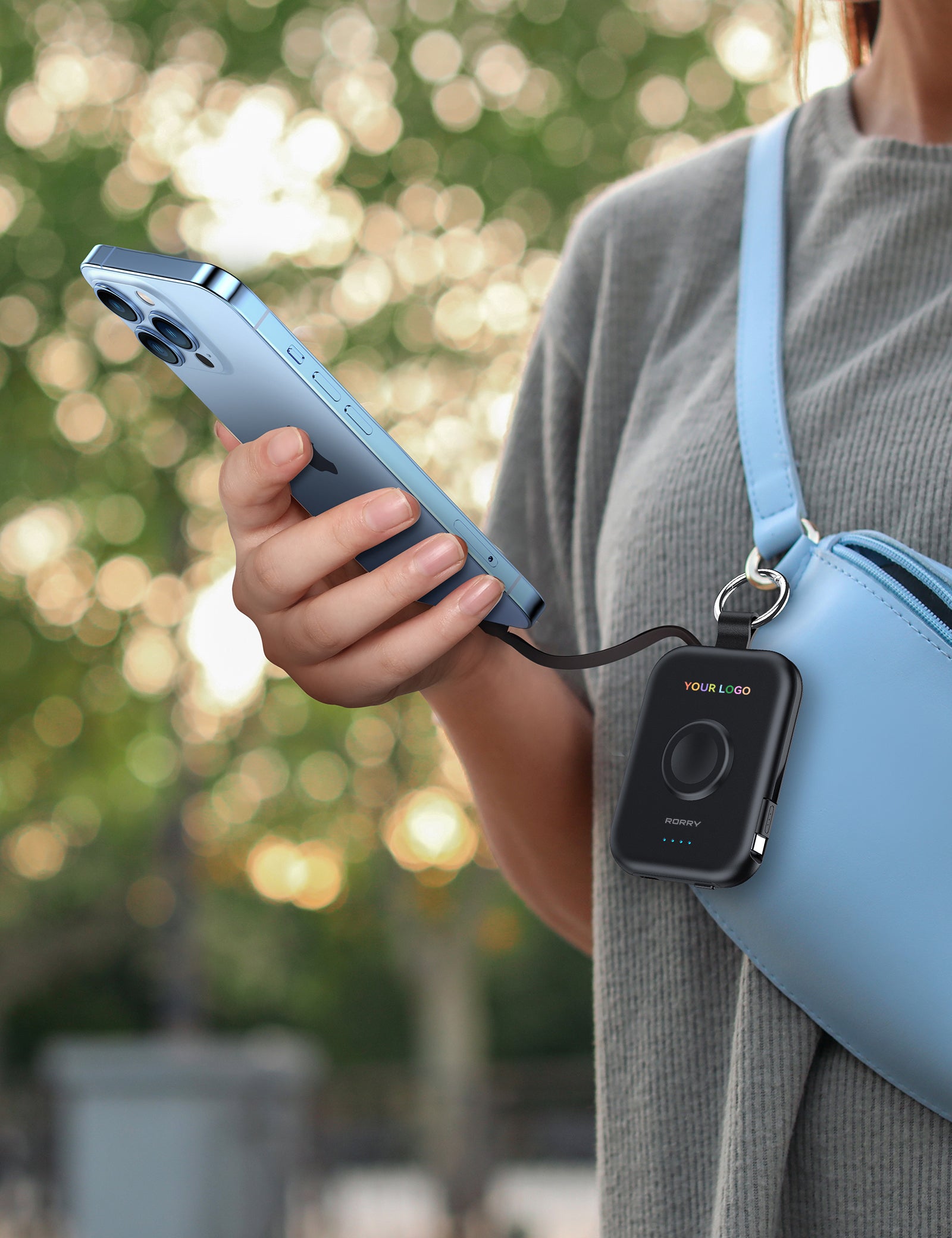 Porte-clés/batterie externe CharmGo D2 avec logo RORRY personnalisé (5 000 mAh) -Vente en gros